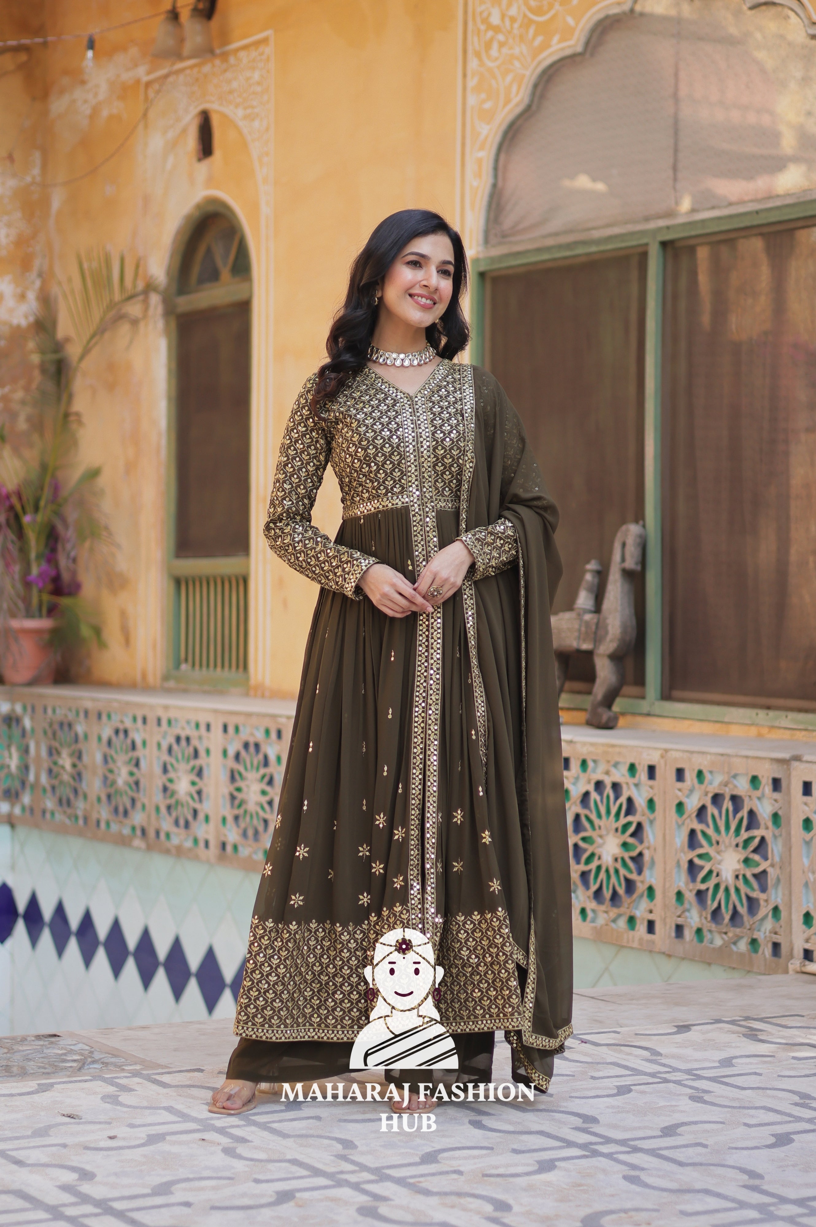 💃 Full Sleeve Kurti Set with Sequin Lace Dupatta - Special Designer Gown