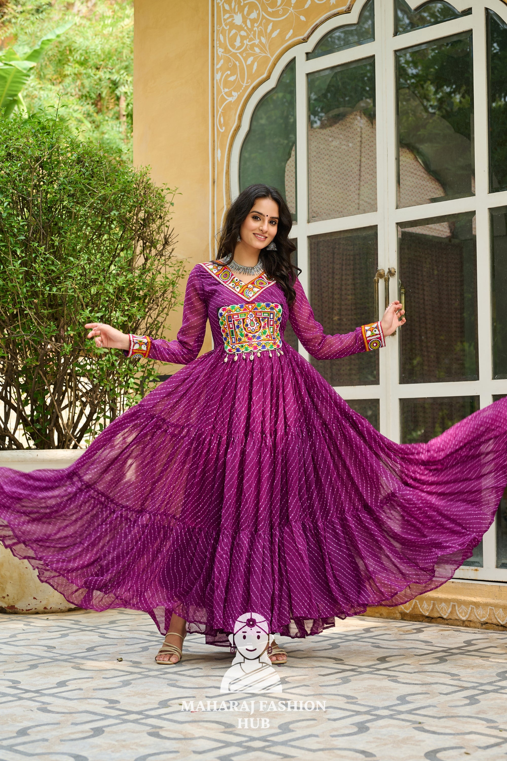 Navratri - Festive Laheriya Kutchi Patch Faux Georgette Navratri Gown Design 🎶👑