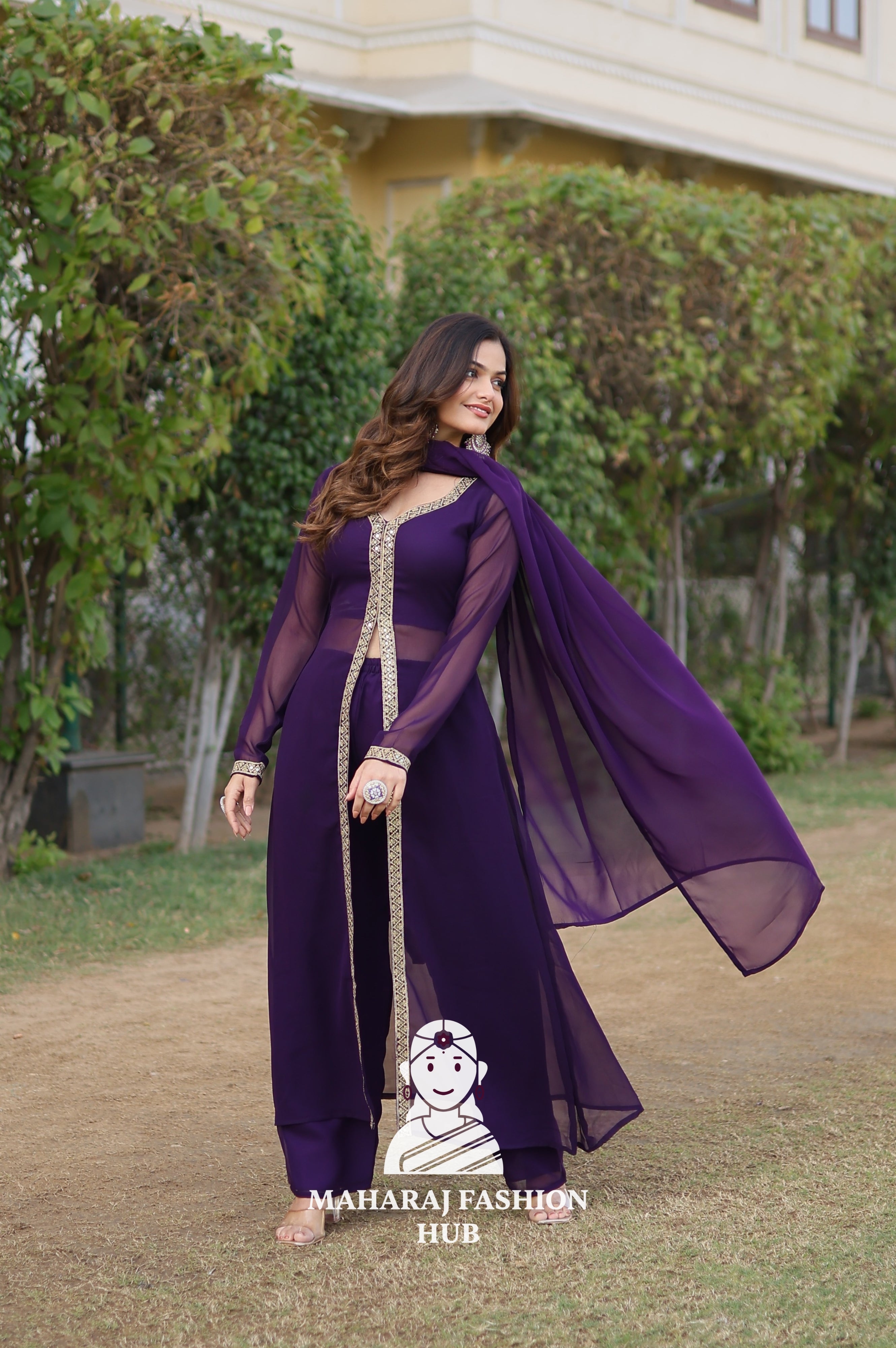 Elegant Faux Blooming Suit with Embroidery & Comfort Fit