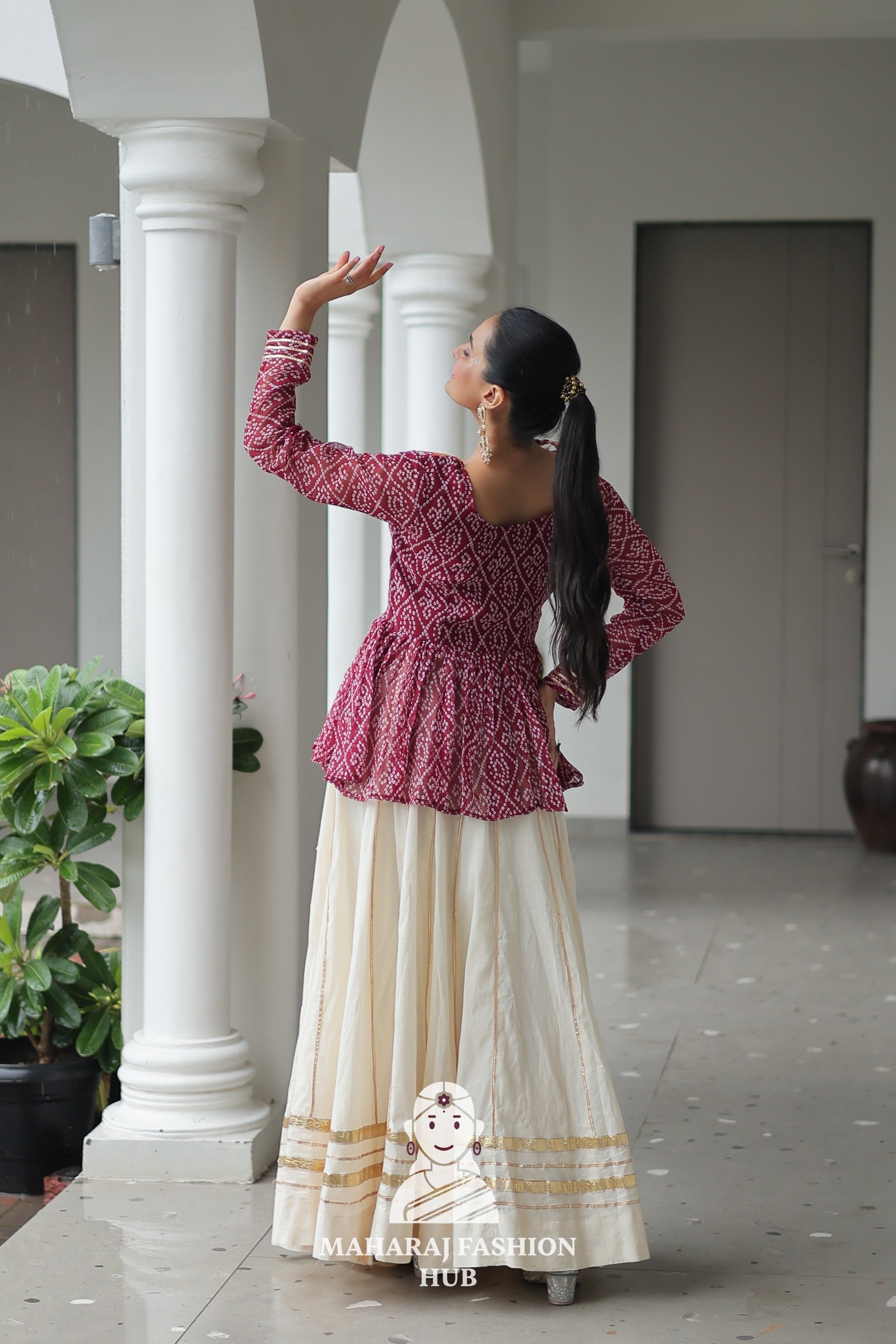 Navratri - Festive Lehenga Set – Bandhani Print Kutchi Work Top with Gota Patti Skirt 👑🌺