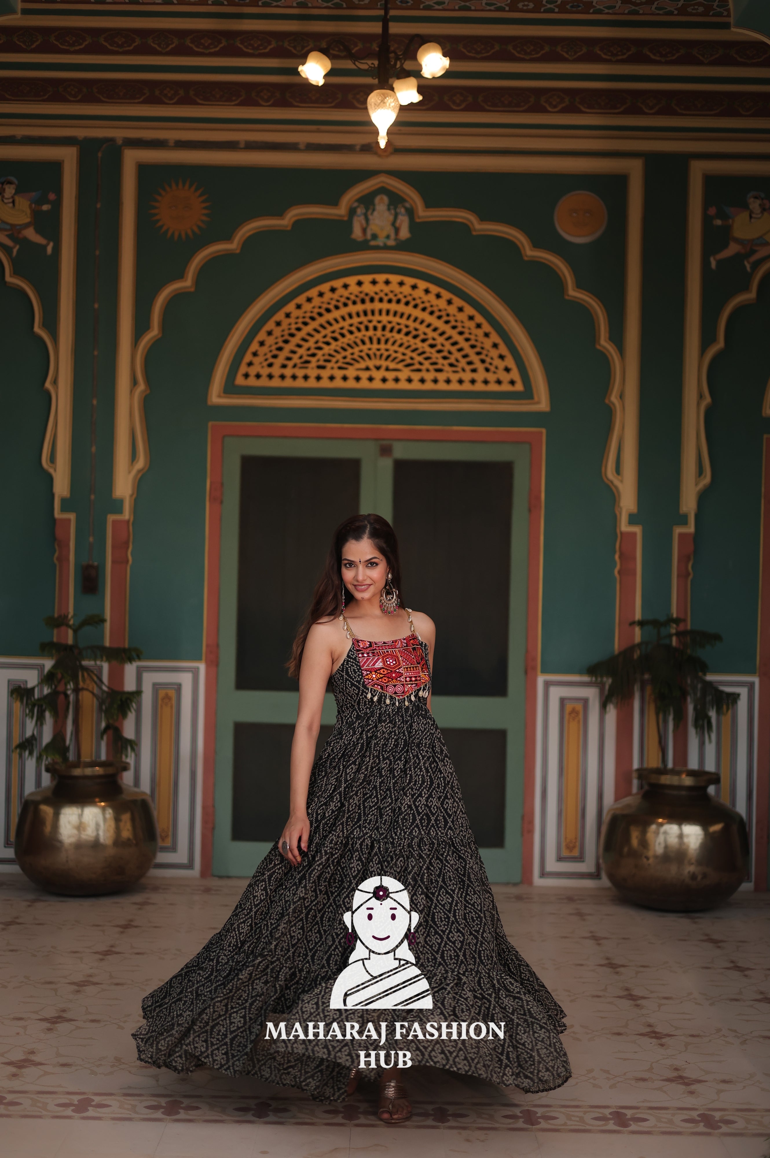 Bandhani Print Faux Georgette Ensemble with Cotton Lining