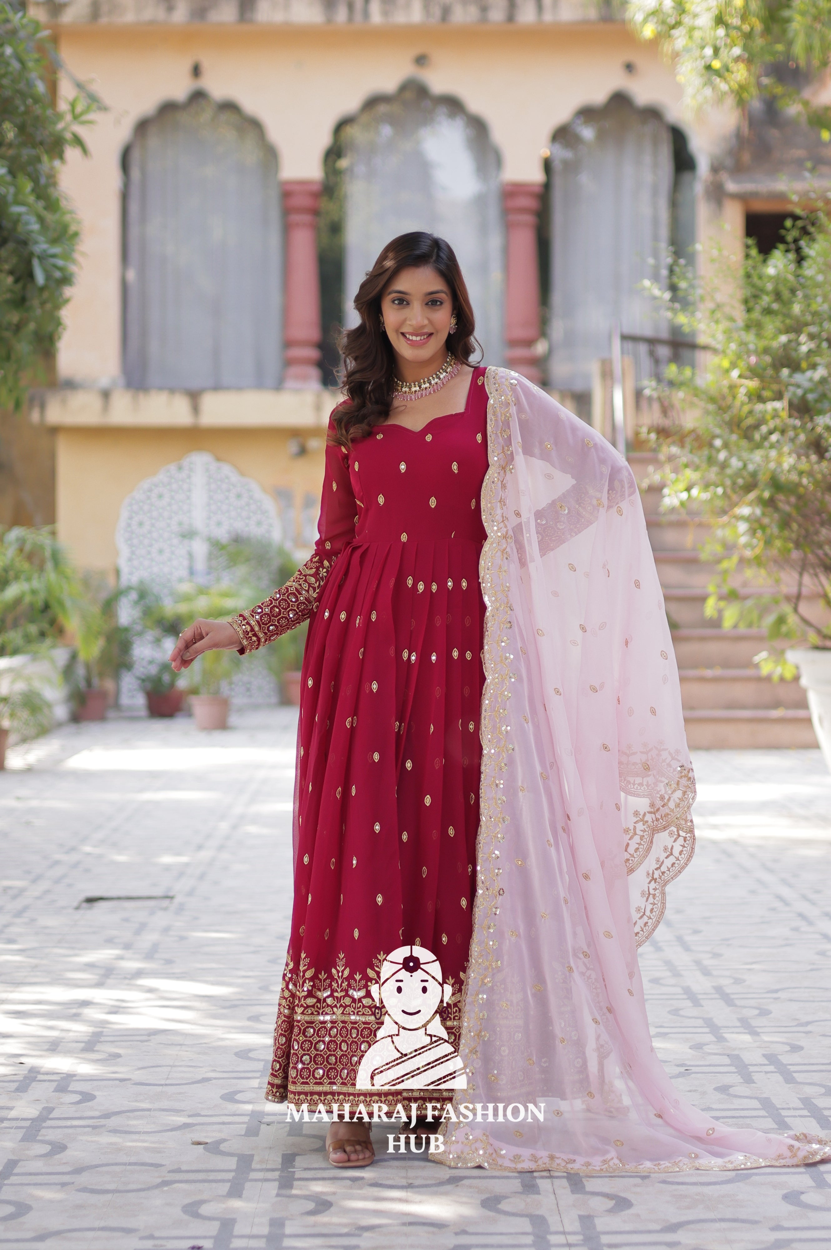 🧵 Zari Sequins Faux Blooming Gown with Designer Dupatta - Special Designer Gown