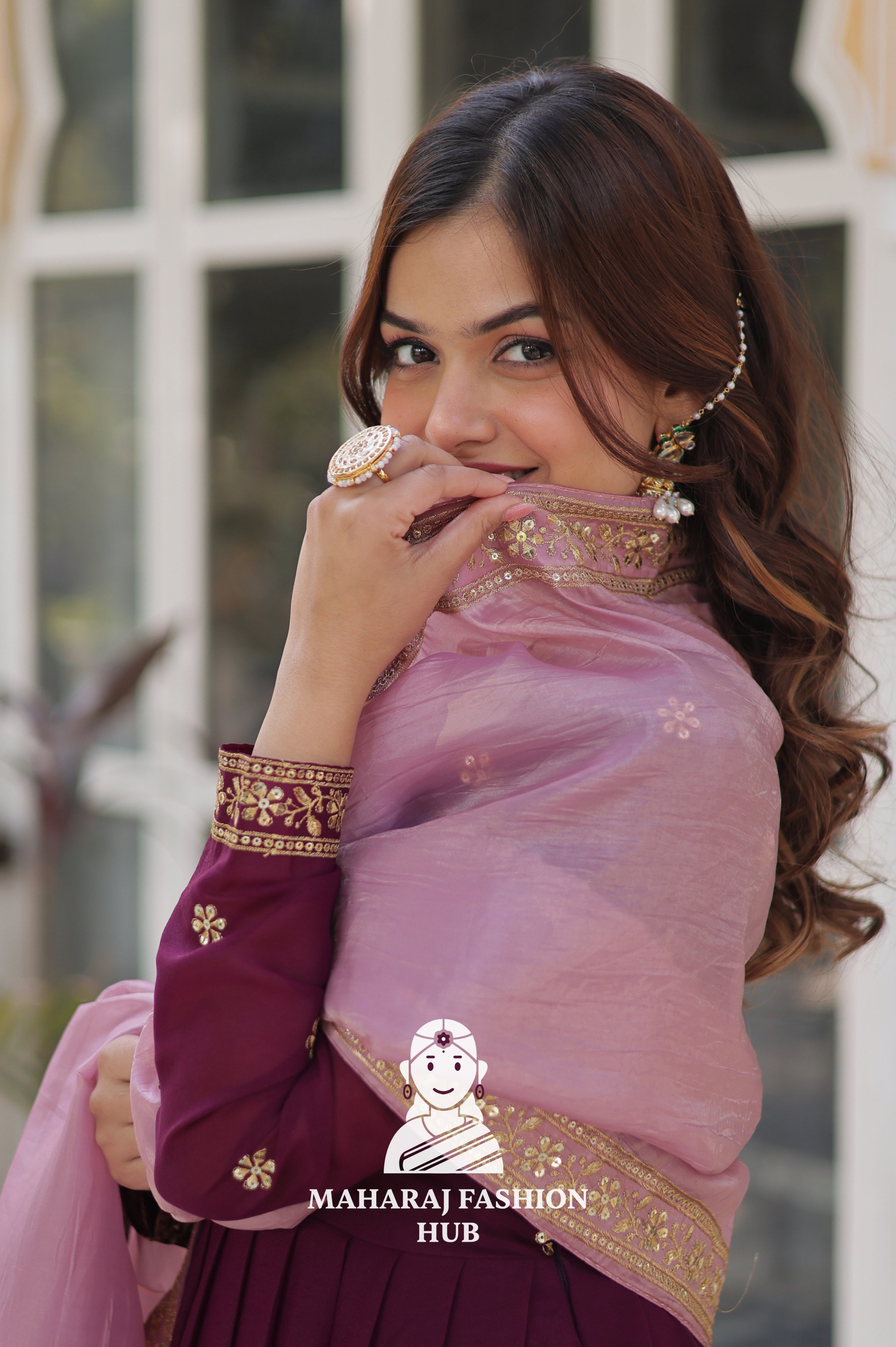 🧵 Full-Sleeve Gown in Star Georgette with Fancy Finish - Special Designer Gown