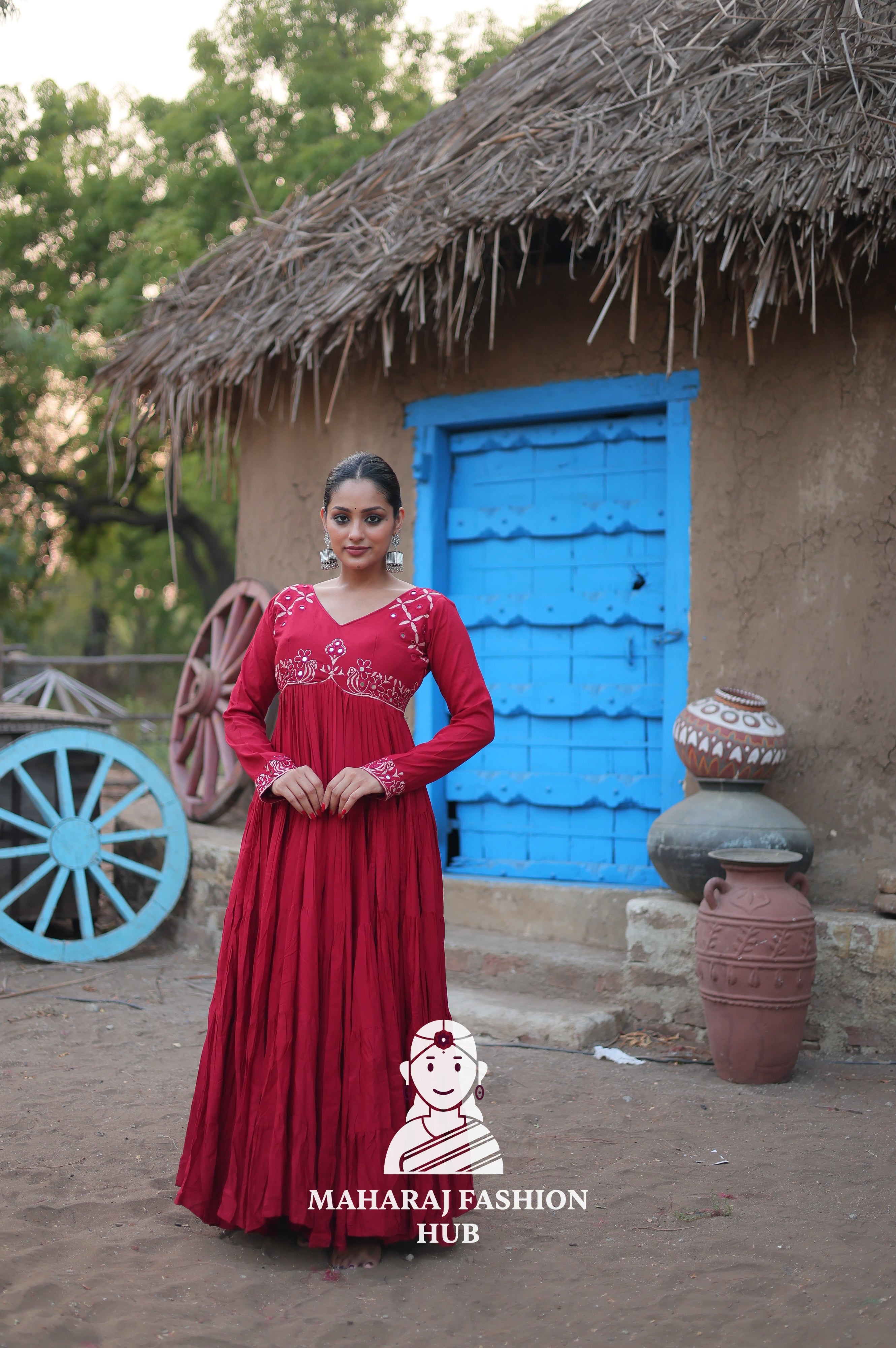 Stunning Reyon Fabric Gown with Luxurious 15 Meter Flair