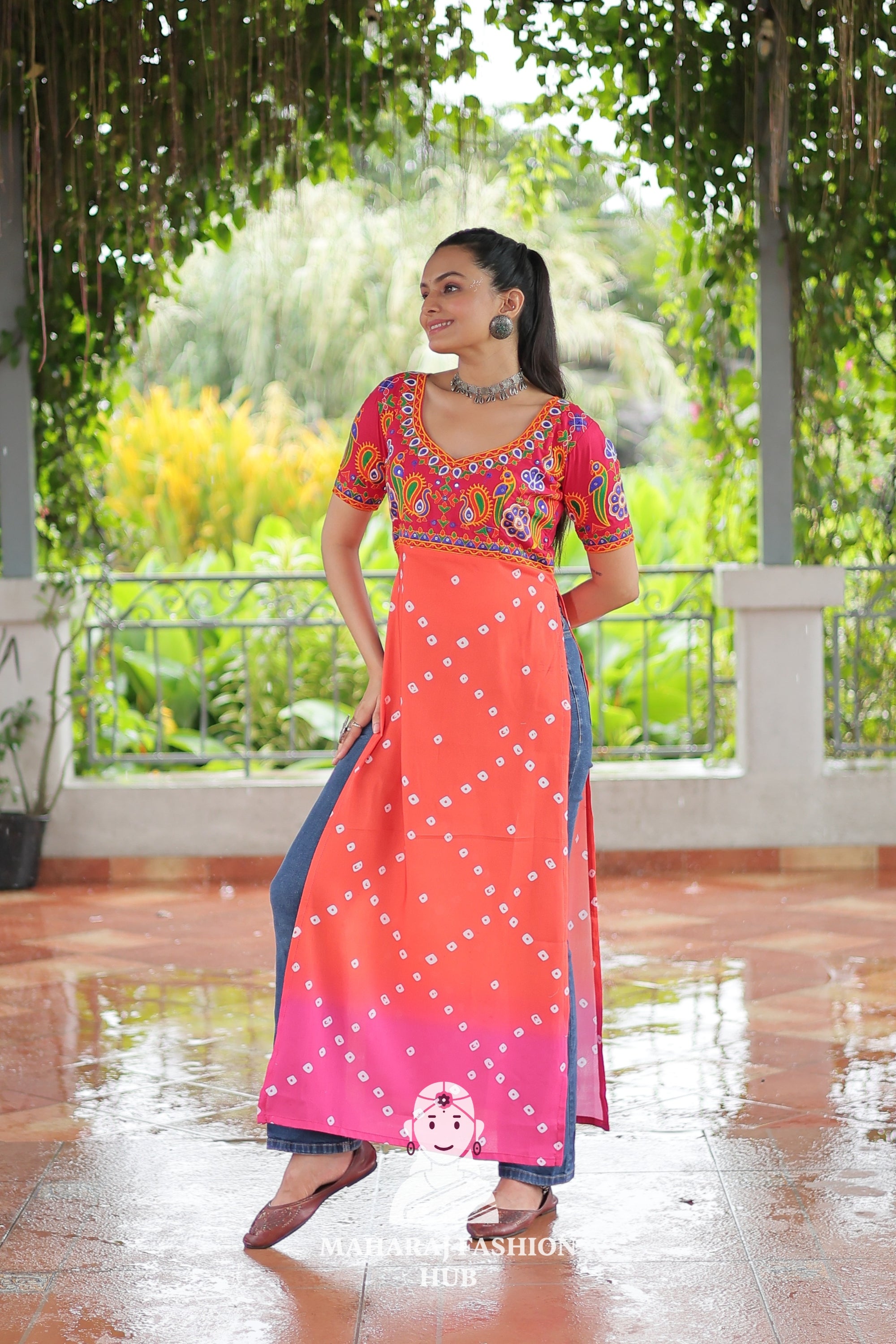 Premium Faux Georgette Bandhani Kutchi Patchwork Kurti for Festive Style 🌸🪔