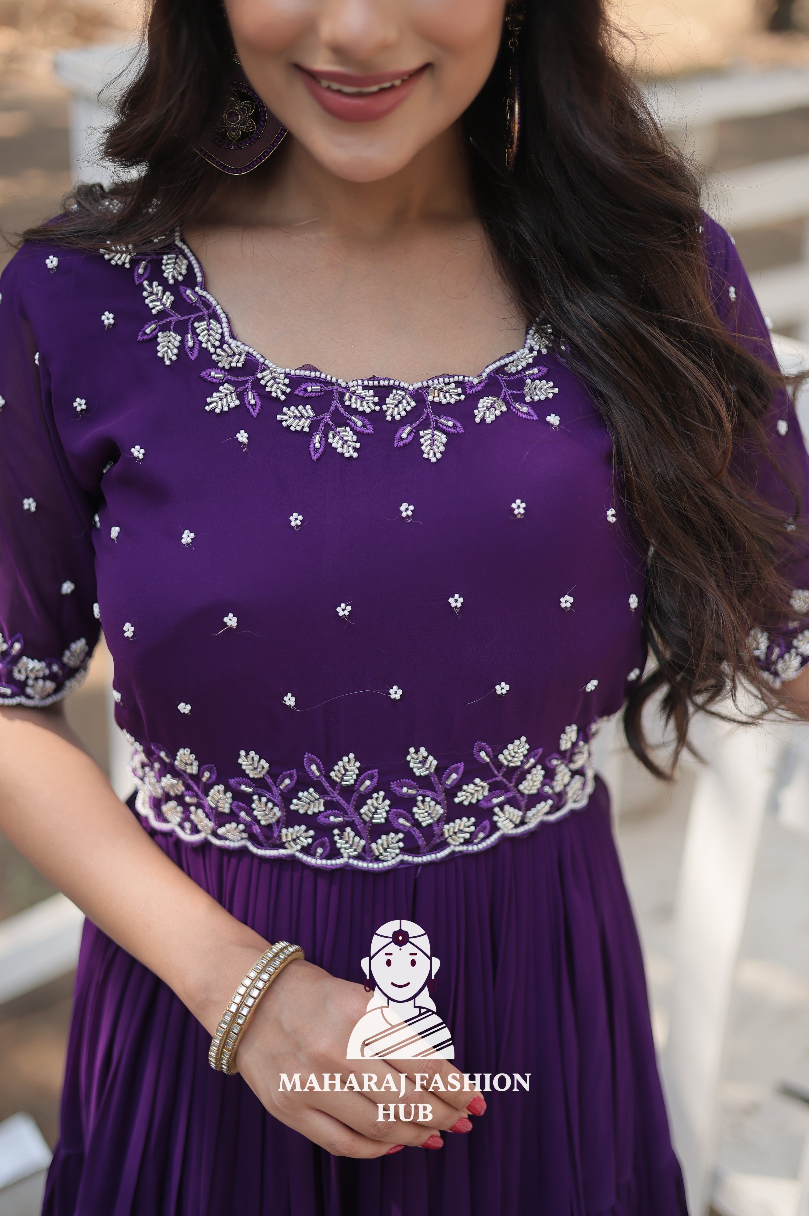 Stunning Beads Embroidered Gown in Faux Blooming Fabric