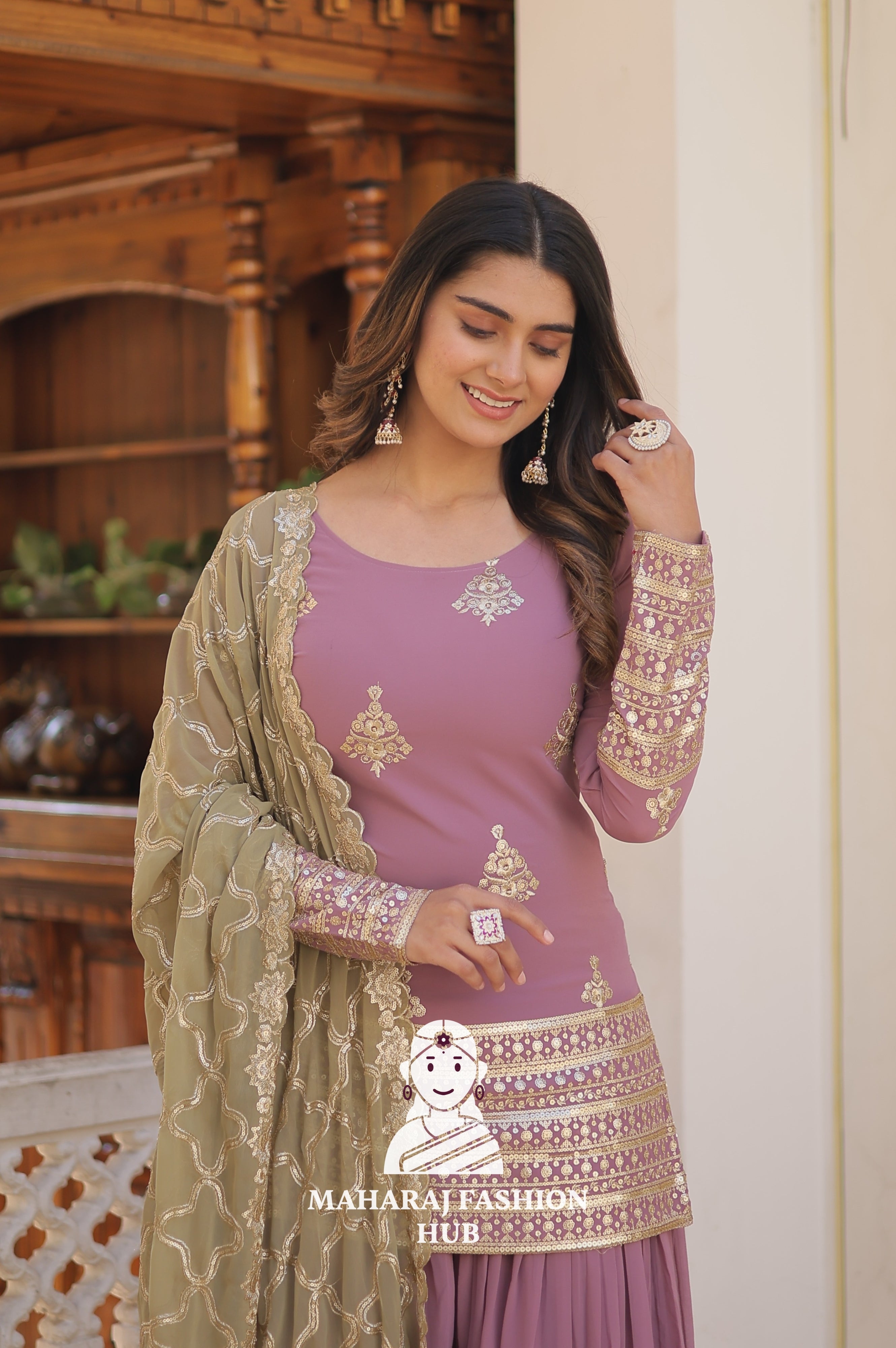 3-Piece : Sequins & Thread Work Faux Georgette Suit for Partywear Special Designer Gown