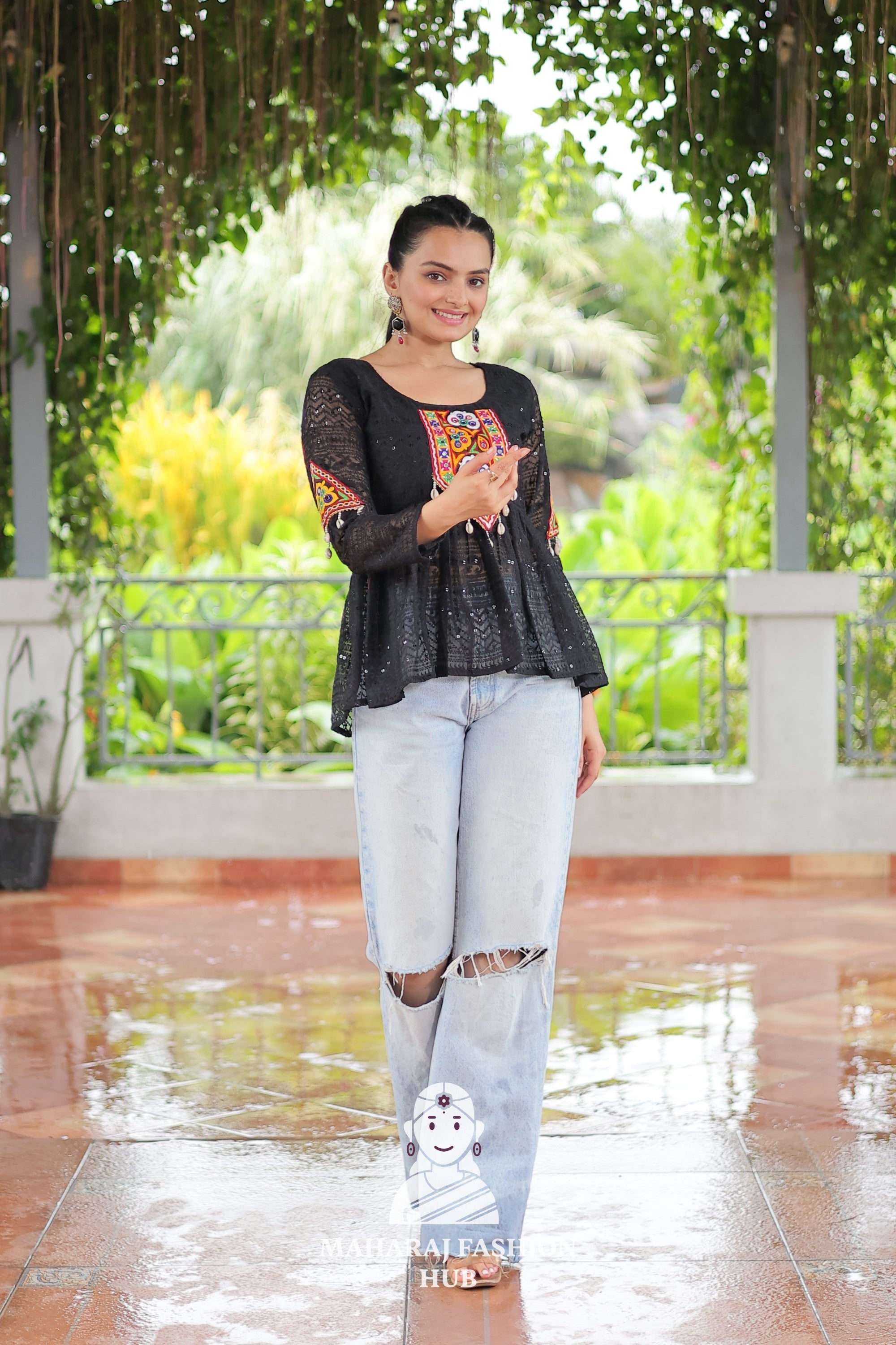 Navratri - Trendy Peplum Style Kutchi Gamthi Schiffli Embroidered Top for Navratri 🌺💃