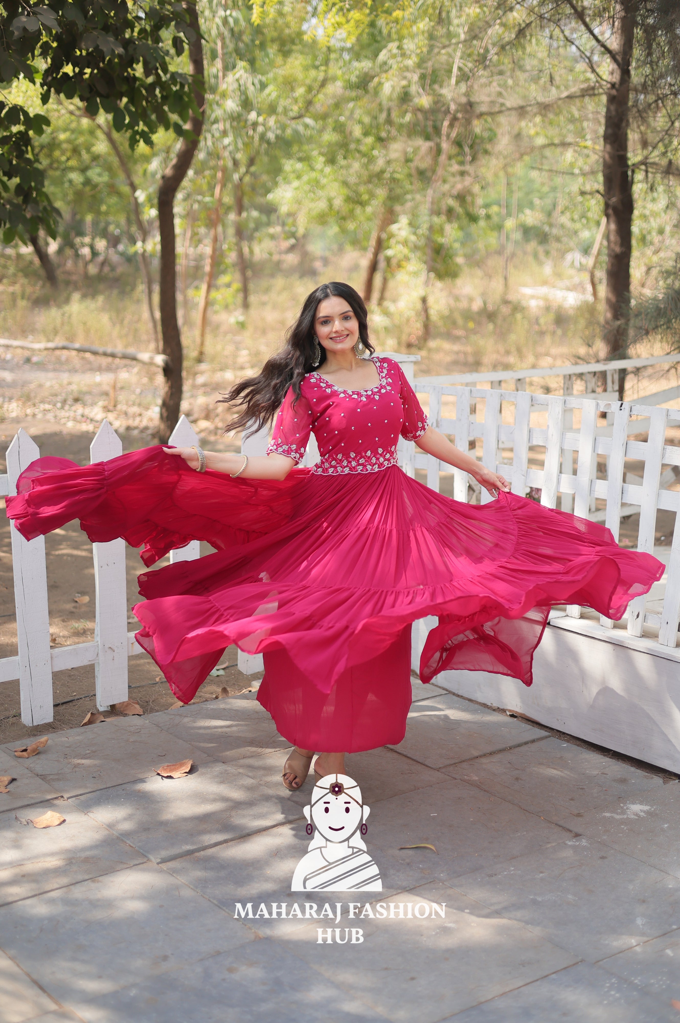 Round Neck Beads Work Gown with Rich Flair Finish