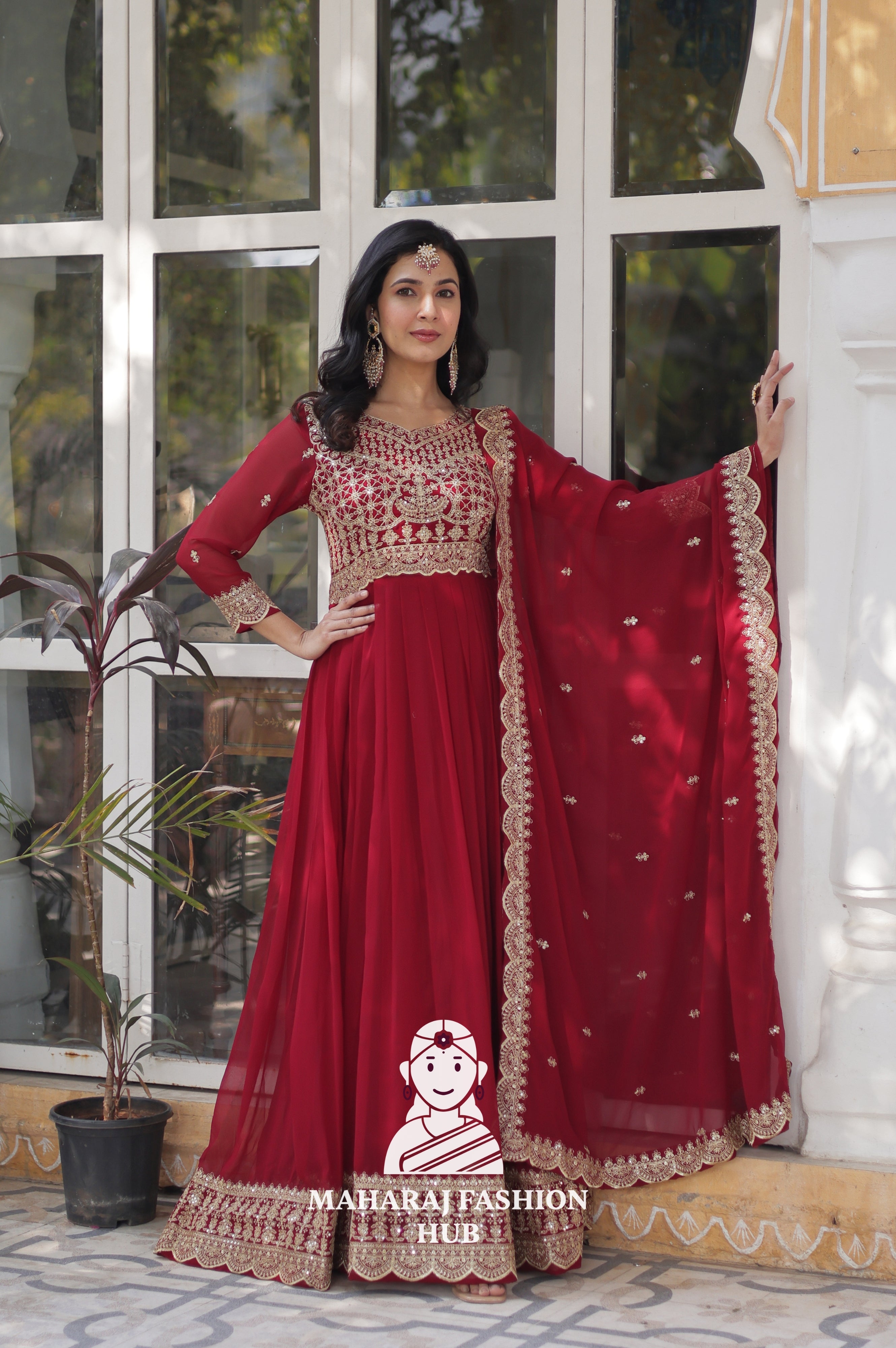 💃 Full Flair Faux Blooming Gown Paired with Designer Dupatta