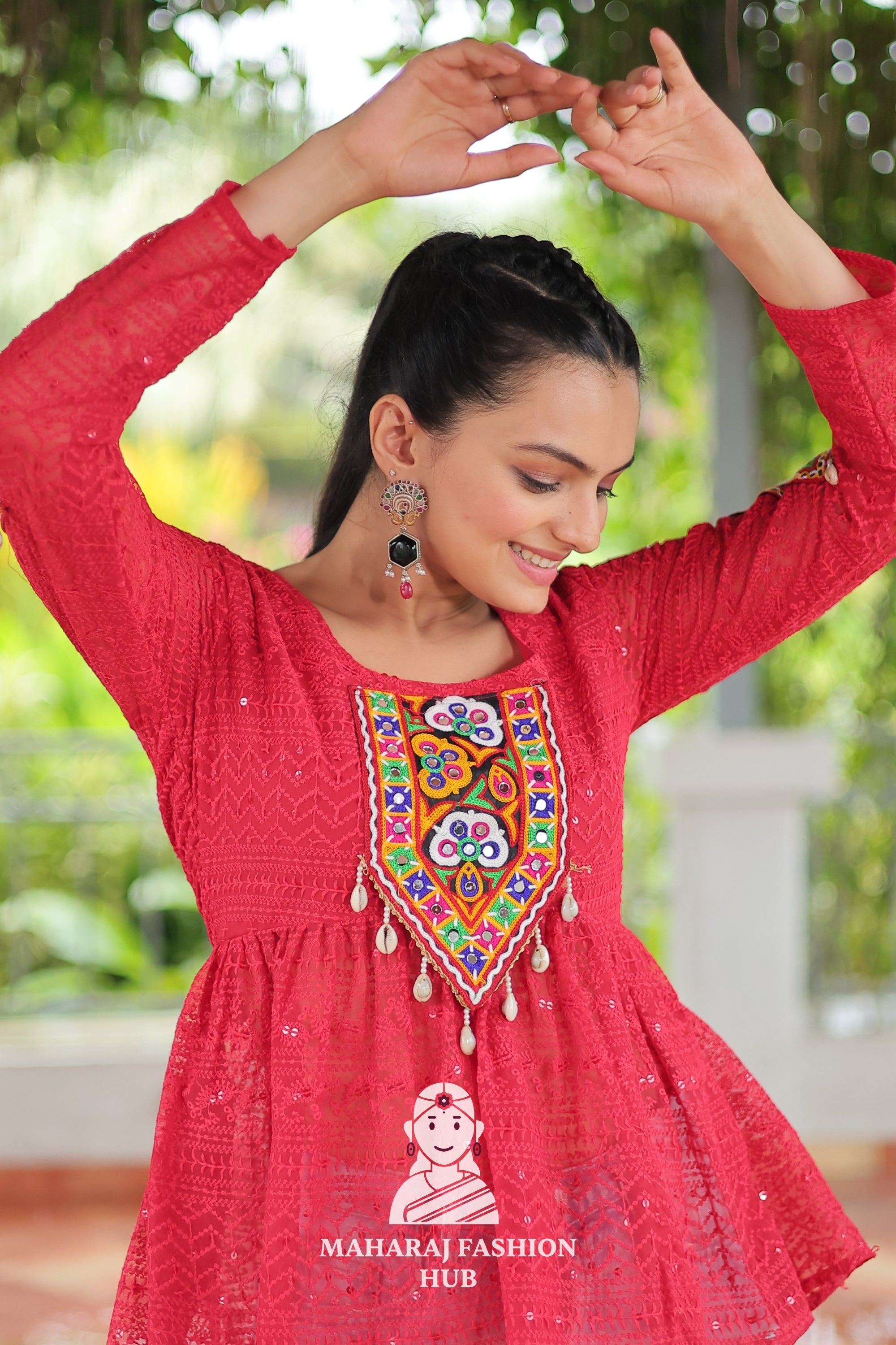Premium Georgette Peplum Top with Kutchi Patch Schiffli Work 🎨🪔