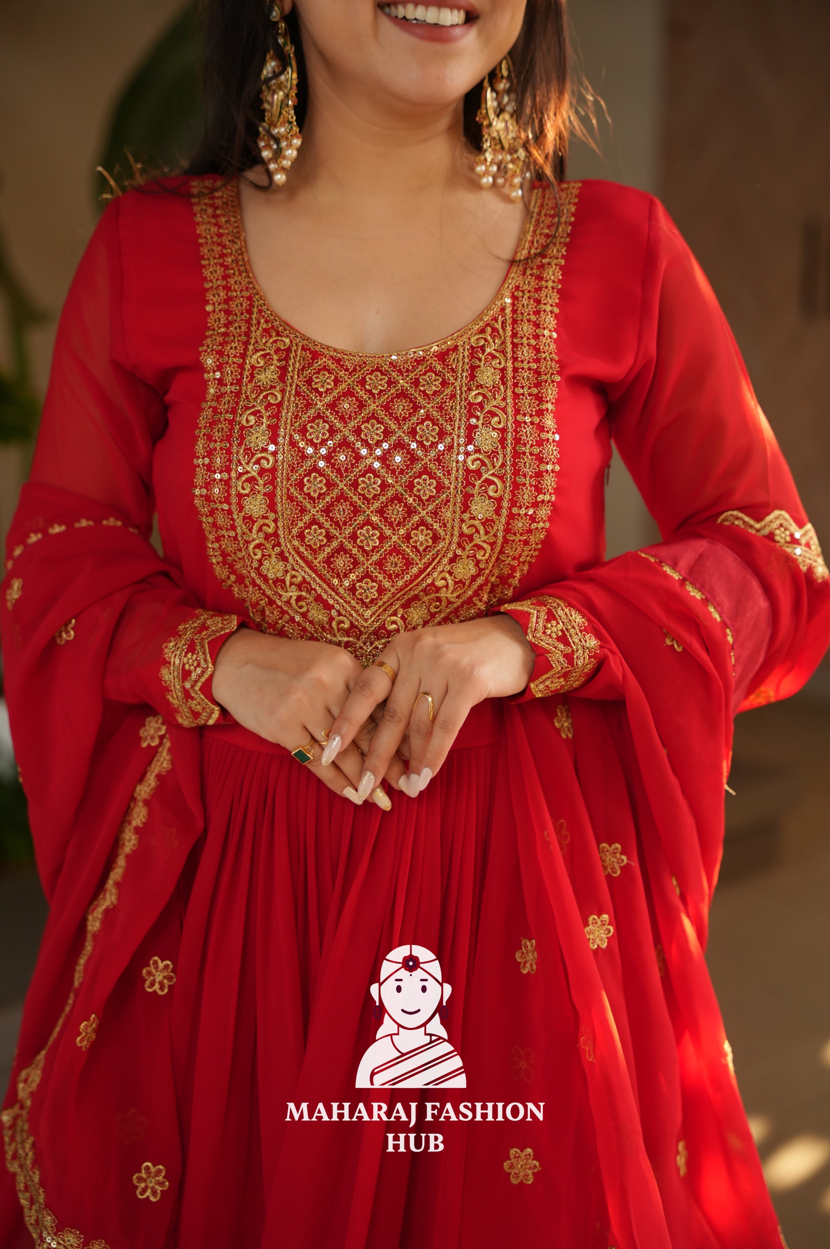 🌸 Classic Round Neck Ethnic Gown with Sequins Embroidery - Special Designer Gown
