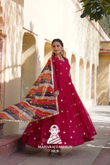 Embroidered Special Designer Gown with 3.5M Flair & Printed Dupatta - Special Designer Gown