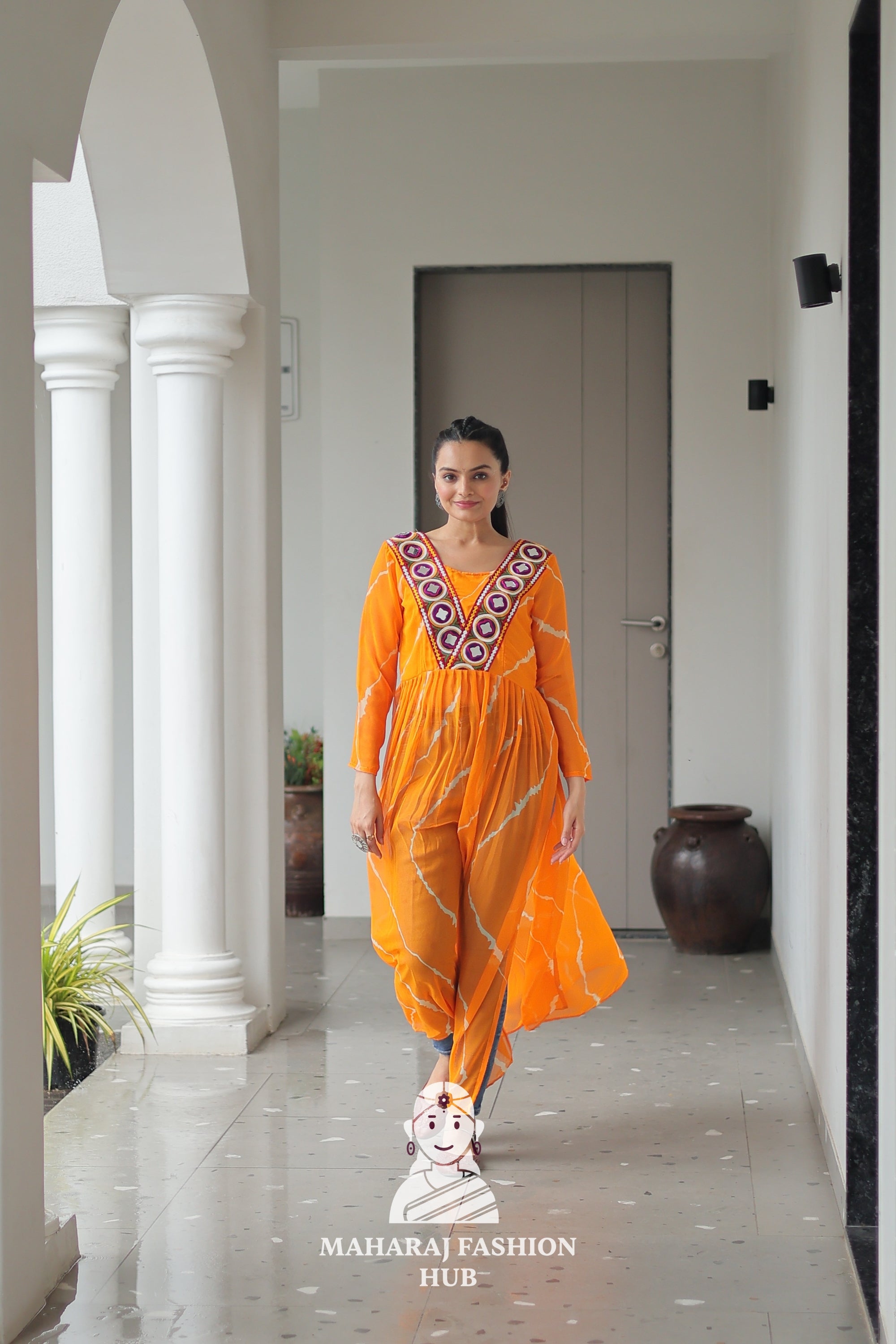 Navratri - Vibrant Leheriya Print Kutchi Patch Navratri Kurti Collection 🎨🌸