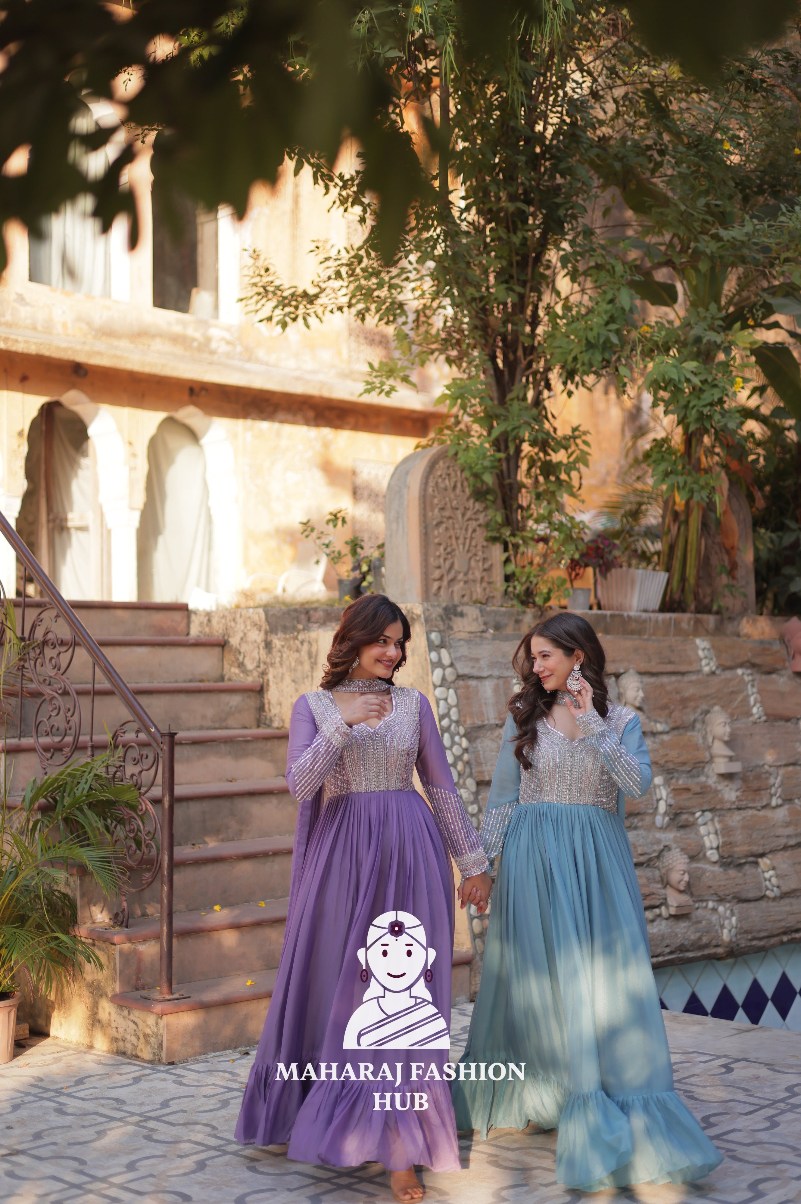 💃 Luxury Gown Set with Full Sleeves & Matching Embellished Dupatta - Combo Offer Gown