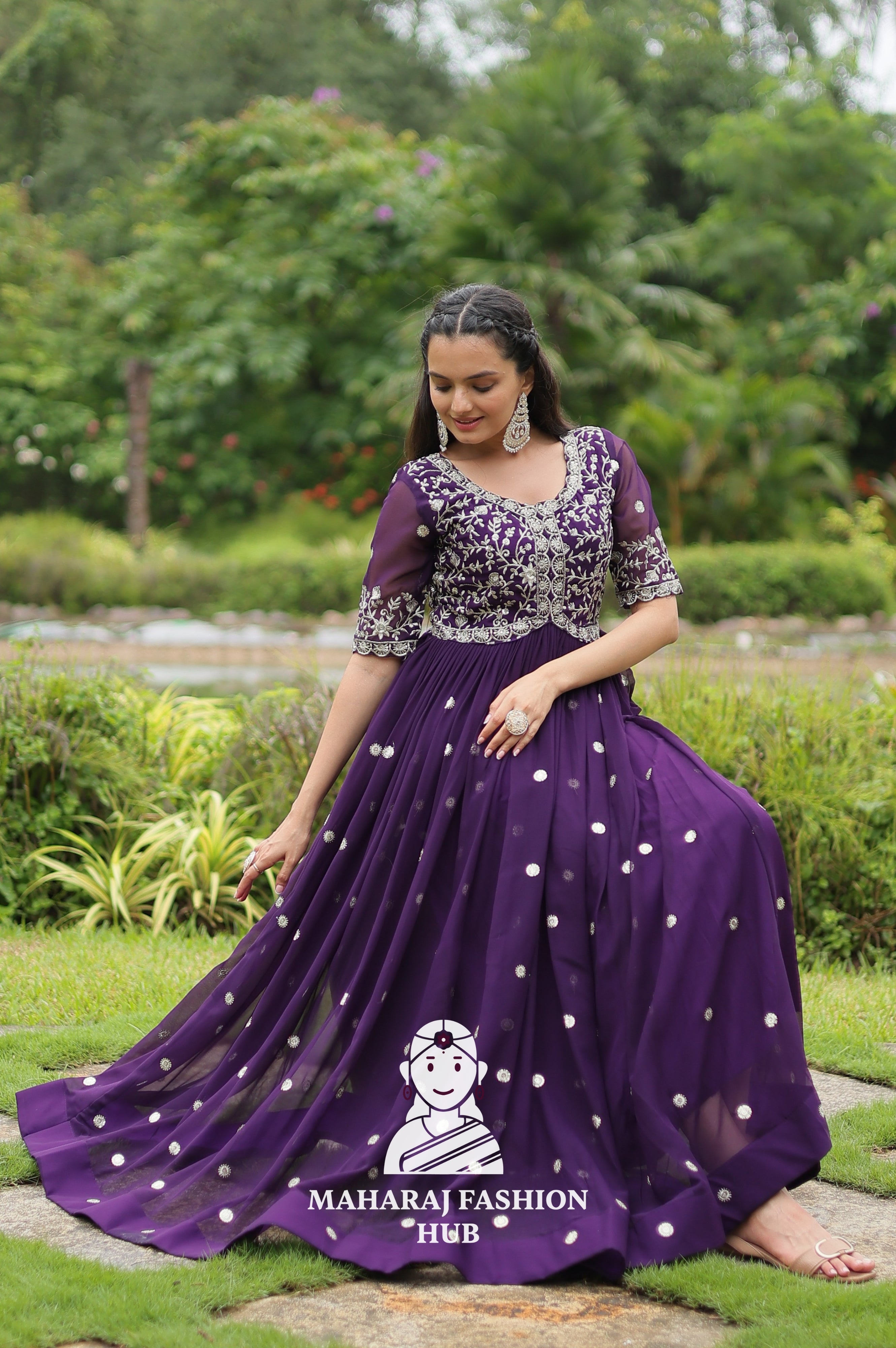 🎀 Party-Ready Gown in Zari Embroidery - Special Designer Gown