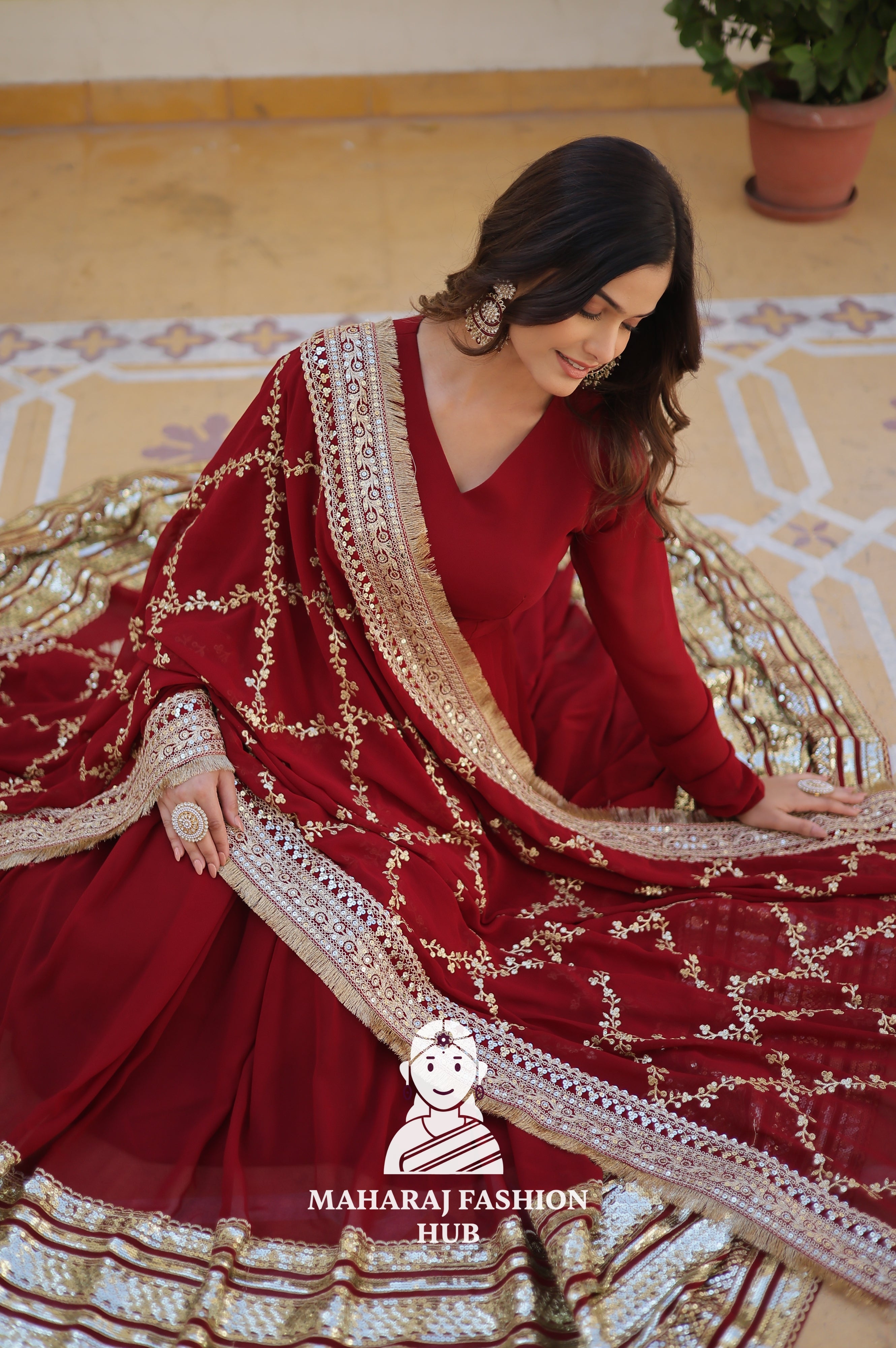 Zari & Sequins Faux Blooming Gown Set with Designer Dupatta