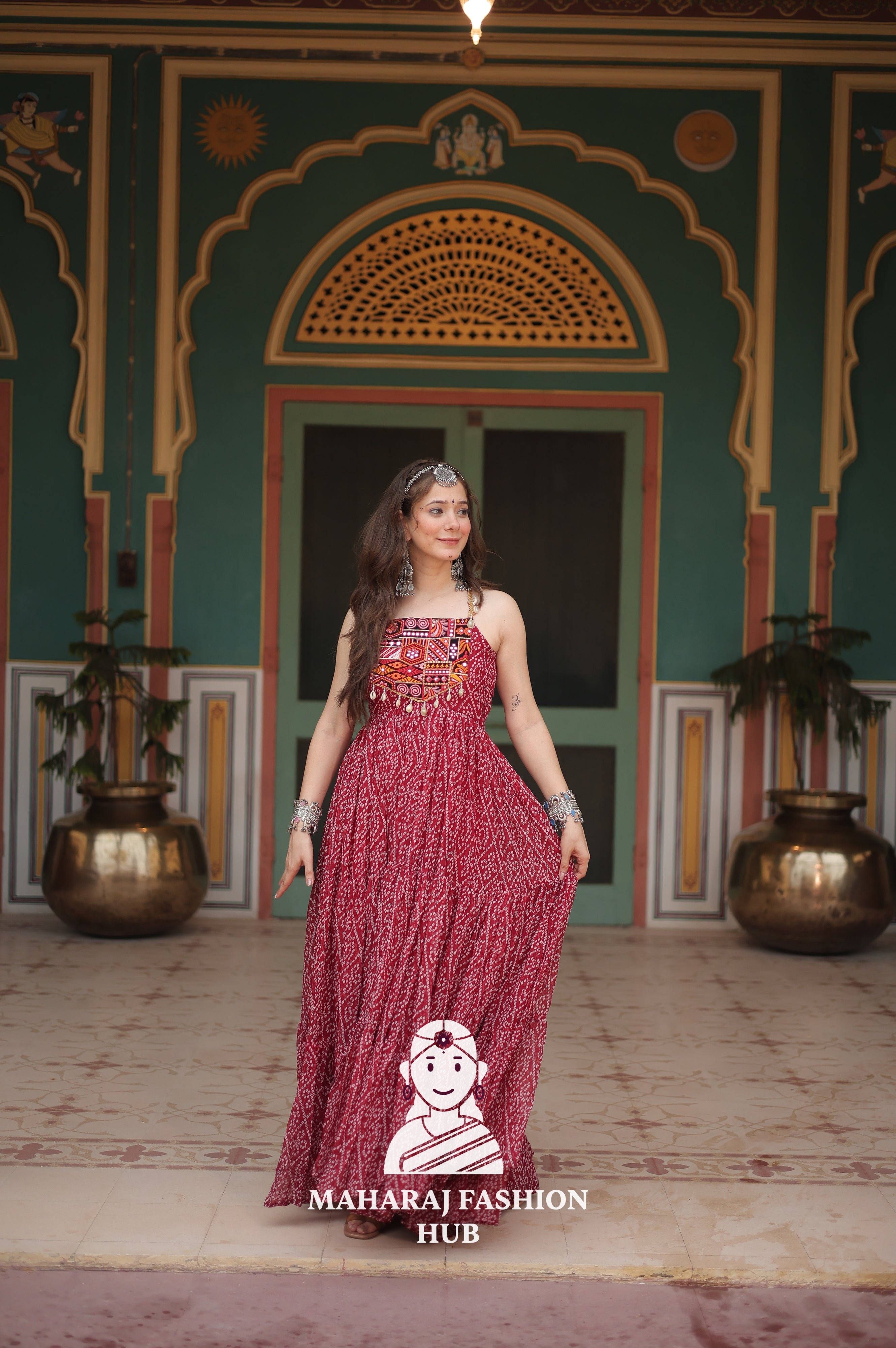 Bandhani Print Faux Georgette Ensemble with Cotton Lining
