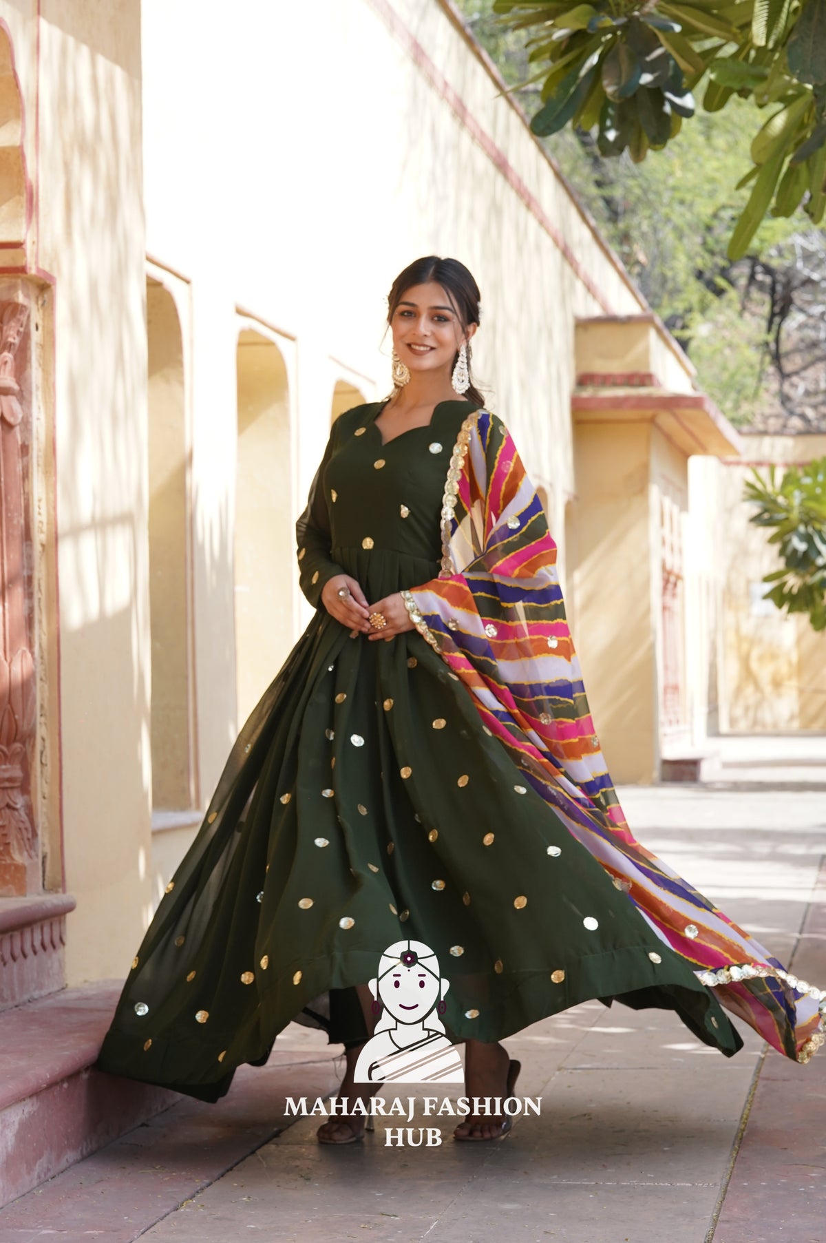 Elegant Faux Blooming Special Designer Gown with Contrast Silk Dupatta