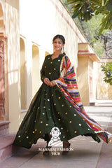 Elegant Faux Blooming Special Designer Gown with Contrast Silk Dupatta