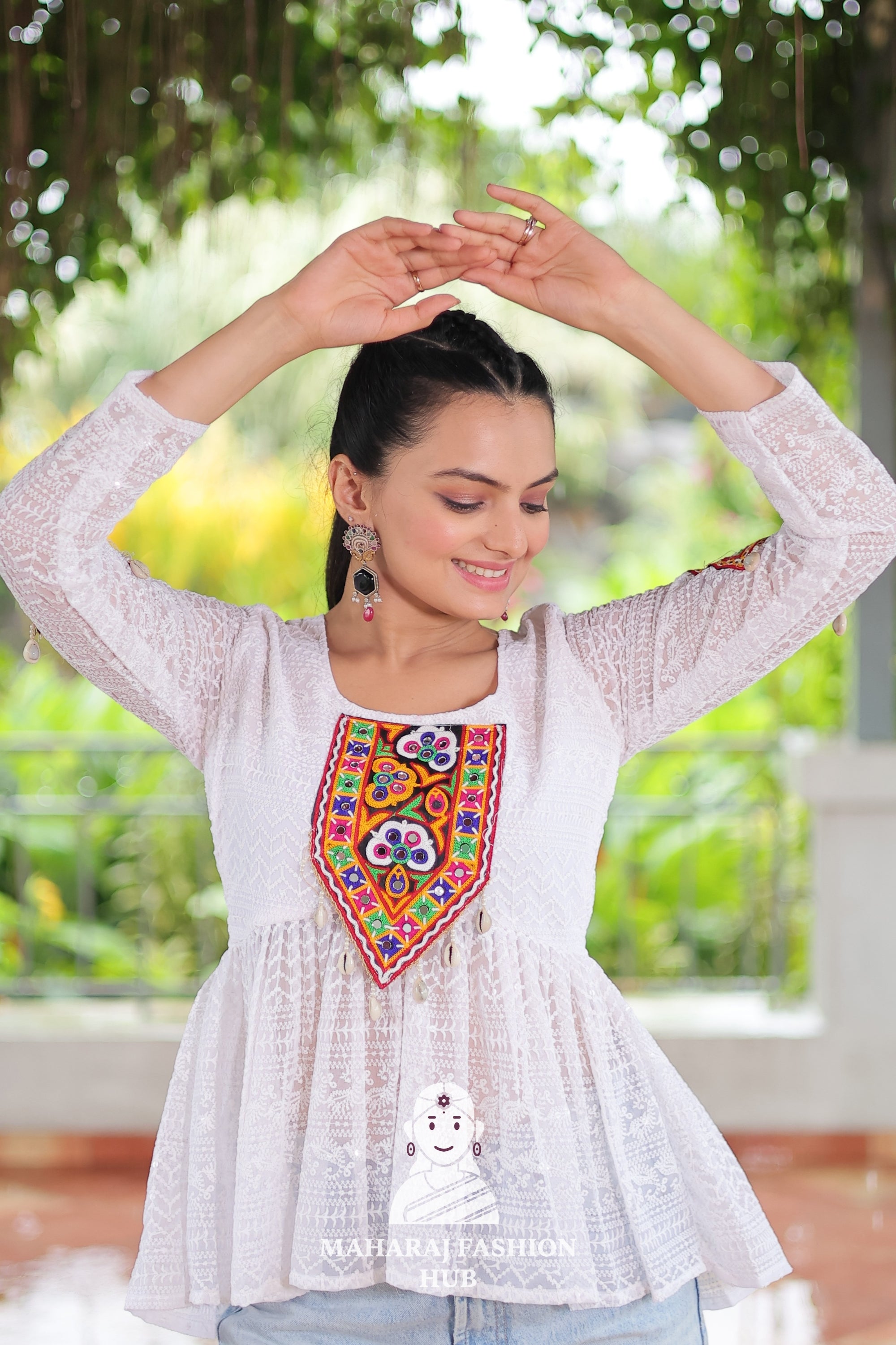 Celebrate Traditions – Stylish Schiffli Kutchi Patchwork Peplum Top 💫🎶