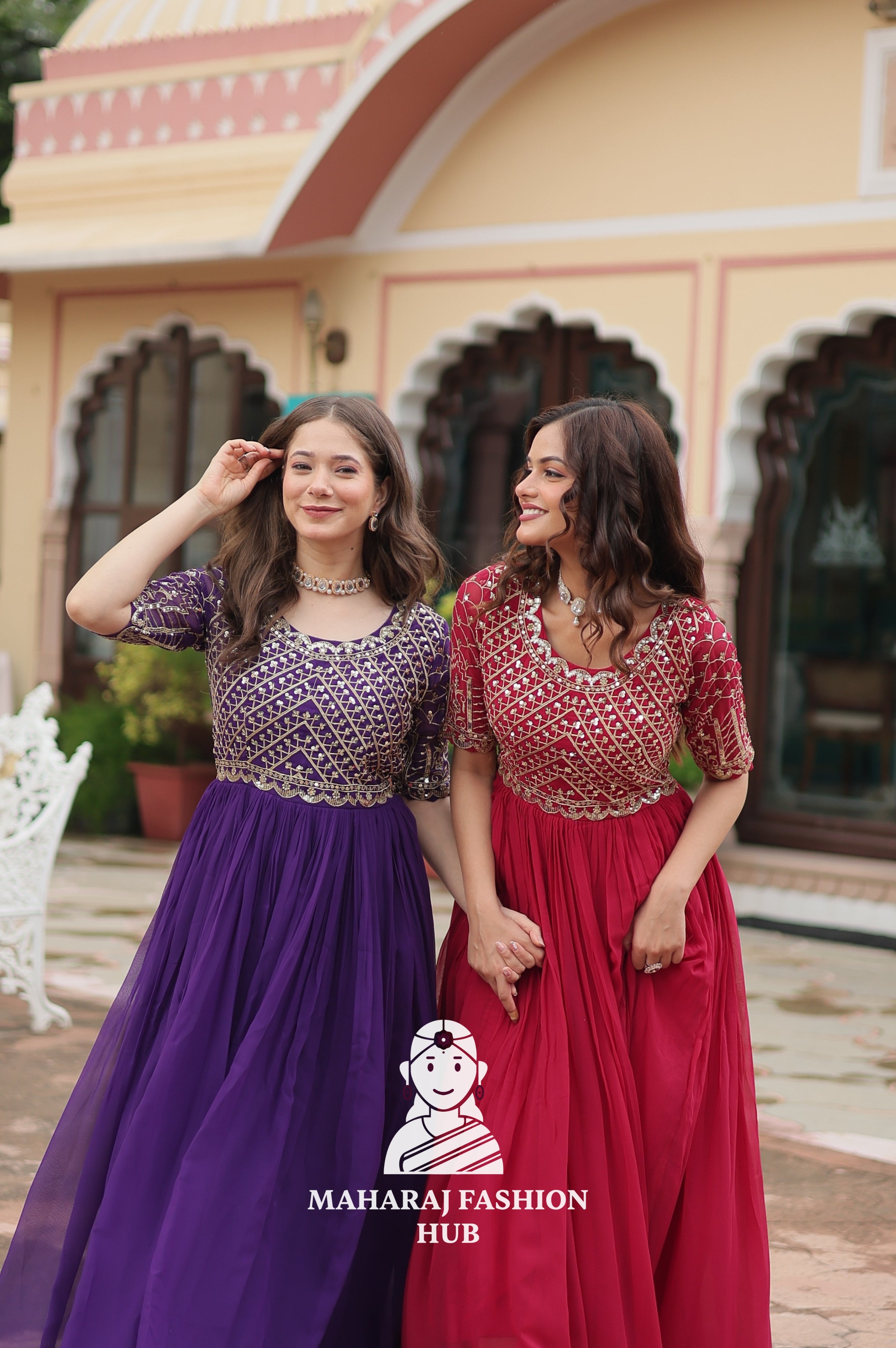 Stunning Embroidered Fabric Gown with Classic Round Neck - Combo Offer Gown