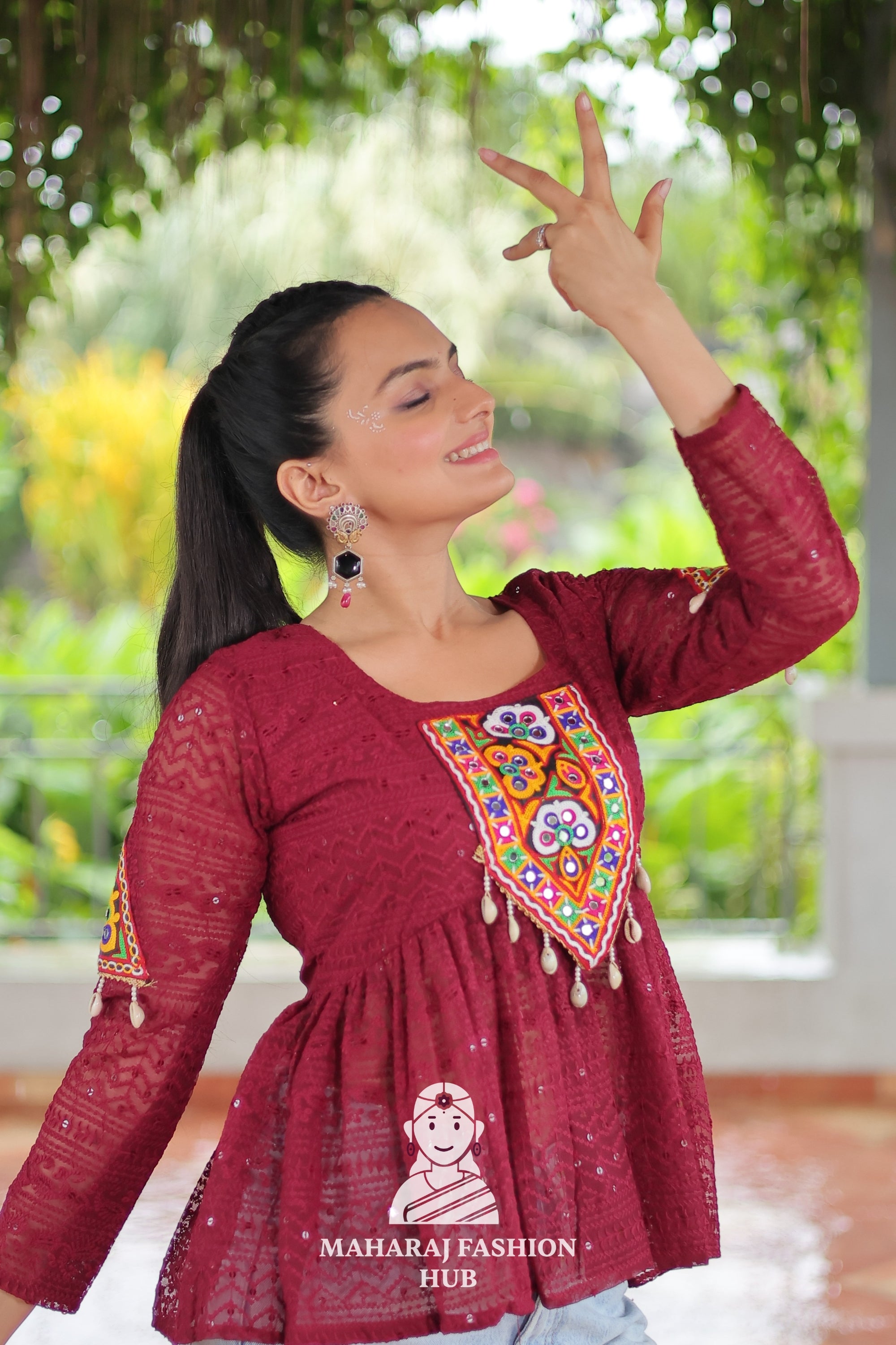 Festive Georgette Schiffli Kutchi Work Peplum Top for Navratri ✨👗