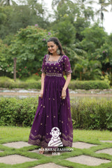 Designer Faux Blooming Fabric Gown with Modern Square Neck