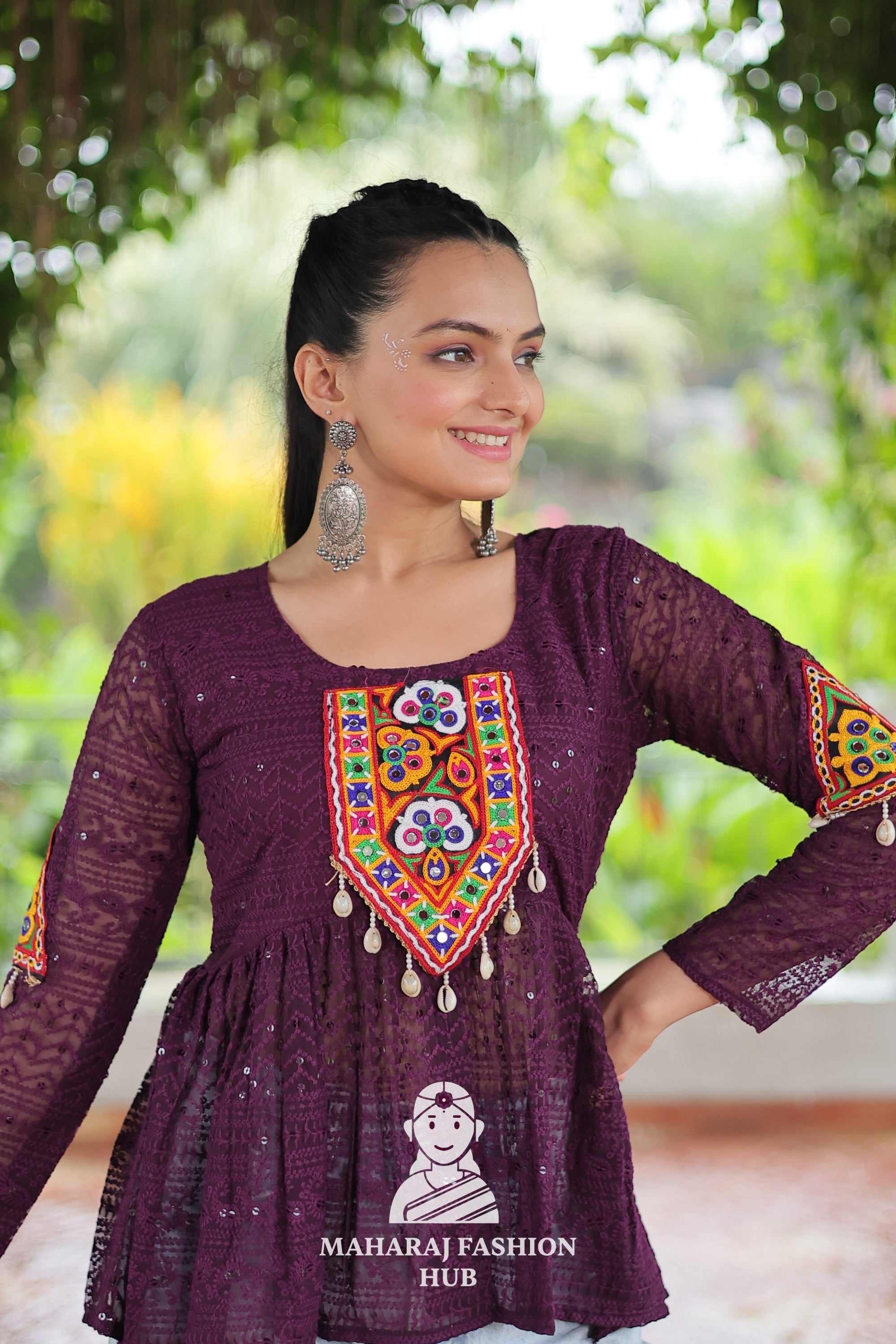 Elegant Kutchi Gamthi Schiffli Embroidery Georgette Peplum Top 🌸👑