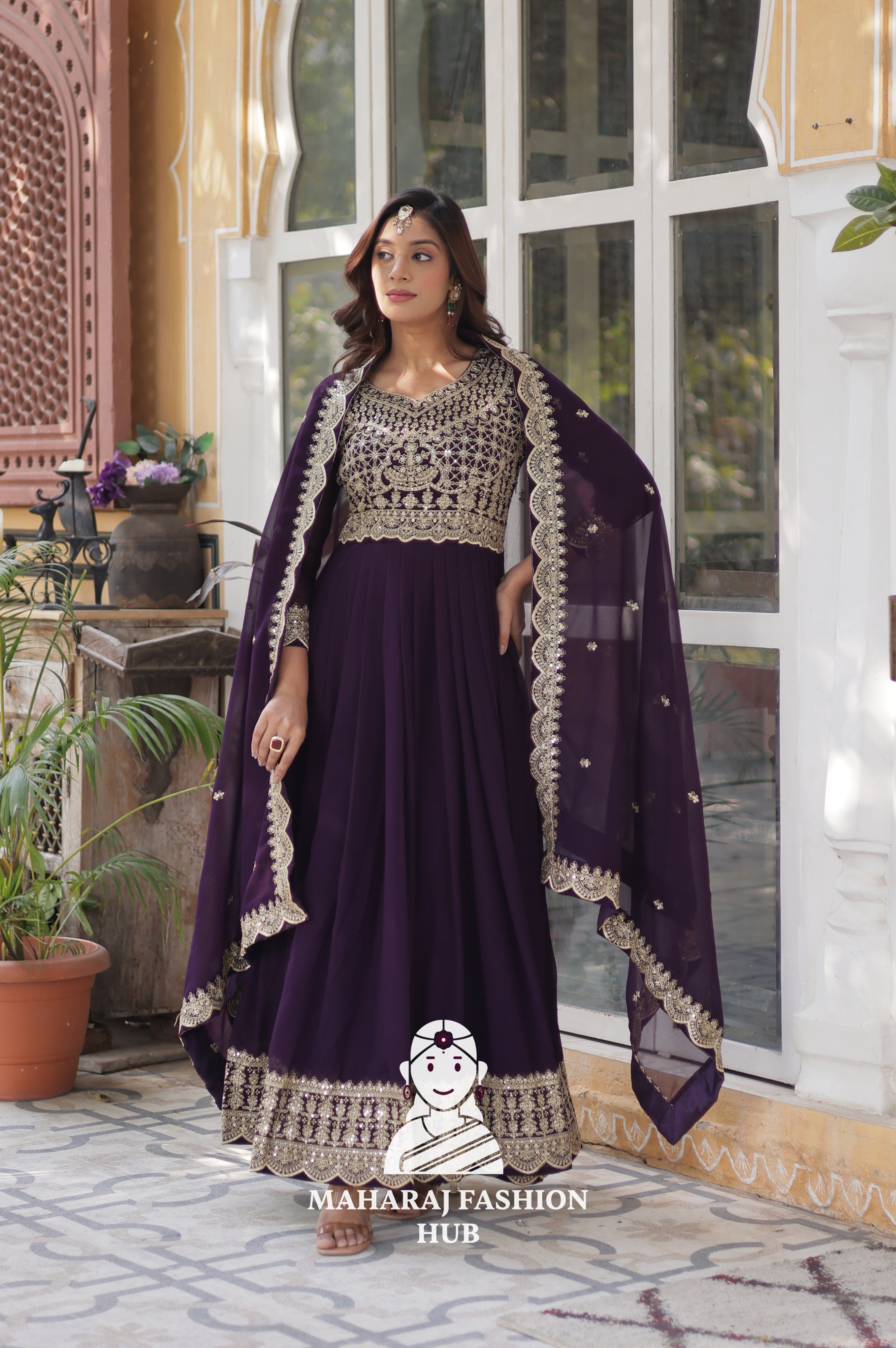 🌸 Designer Gown in Faux Blooming with Heavy Work & Stylish Dupatta - Combo Offer Gown