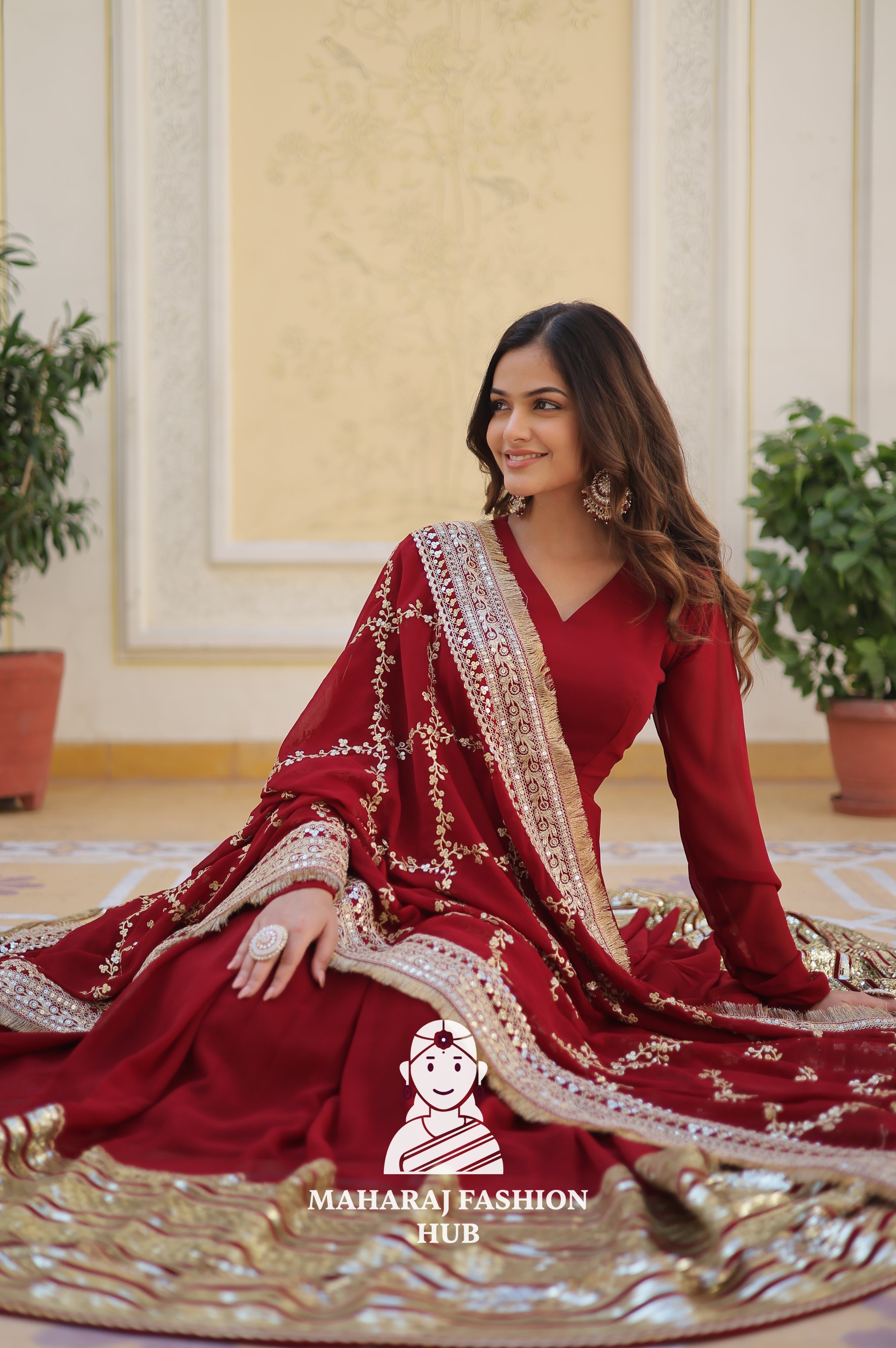 Zari & Sequins Faux Blooming Gown Set with Designer Dupatta