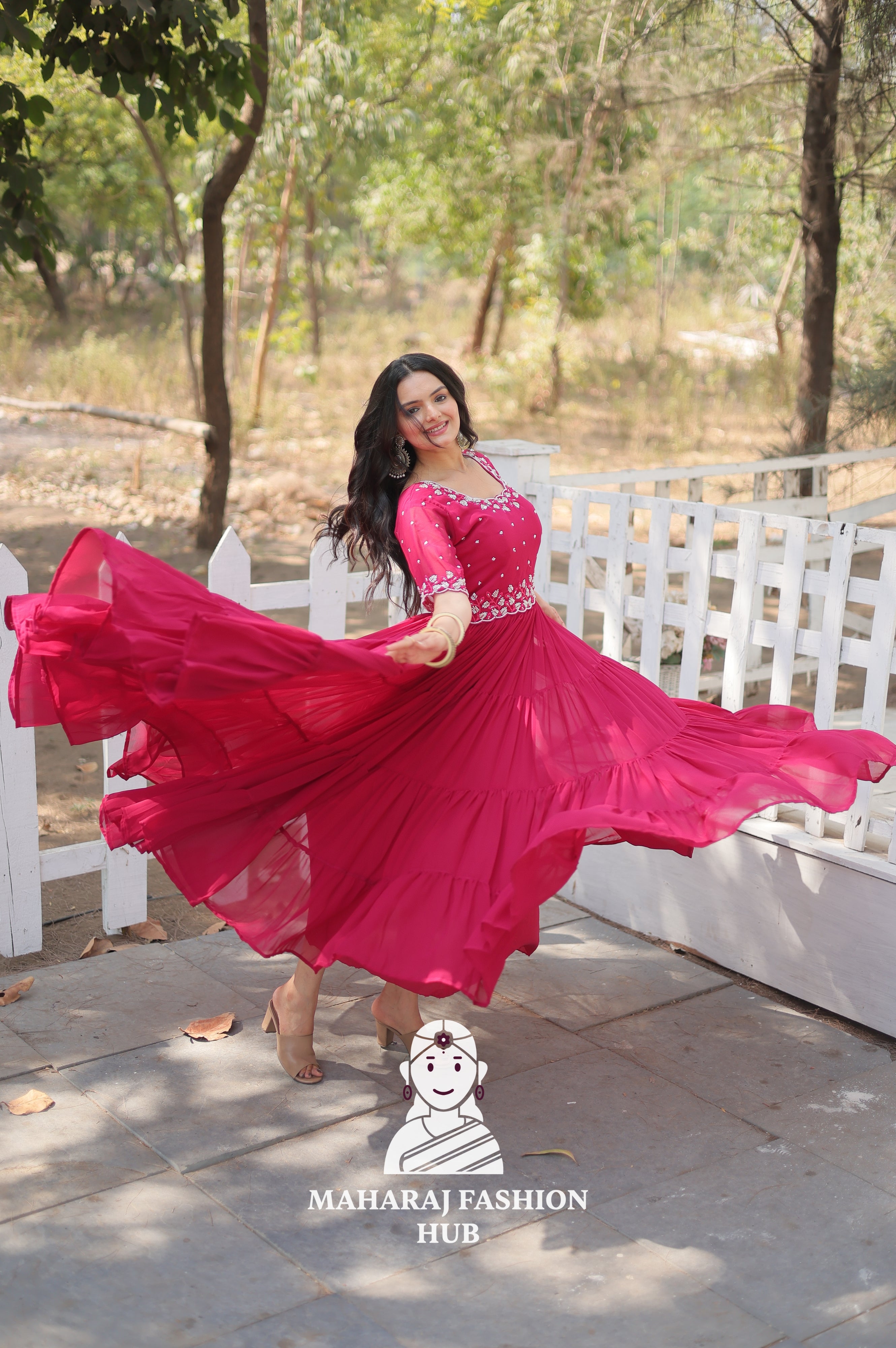 Elegant Round Neck Gown Featuring Beads Work Detailing