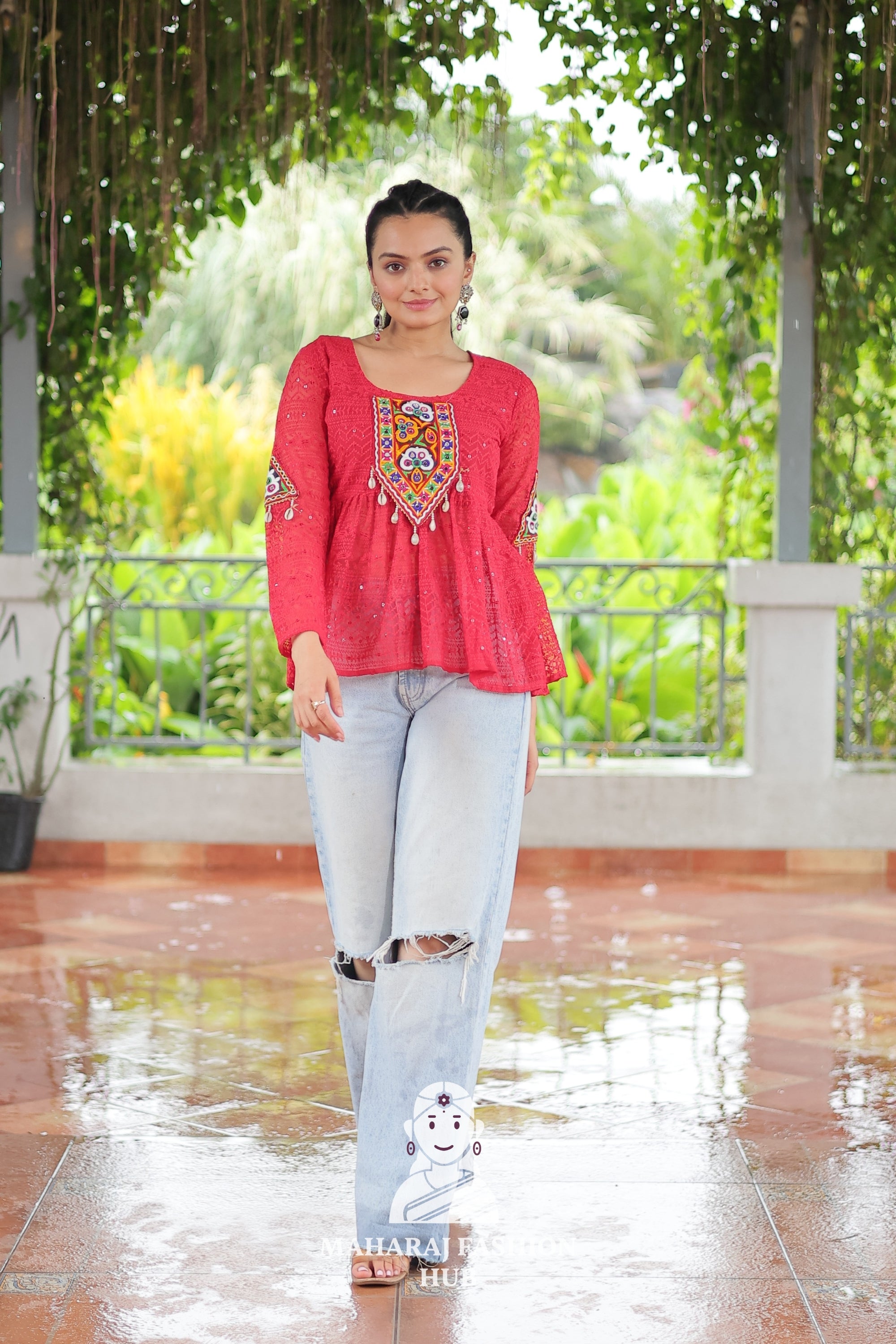Premium Georgette Peplum Top with Kutchi Patch Schiffli Work 🎨🪔