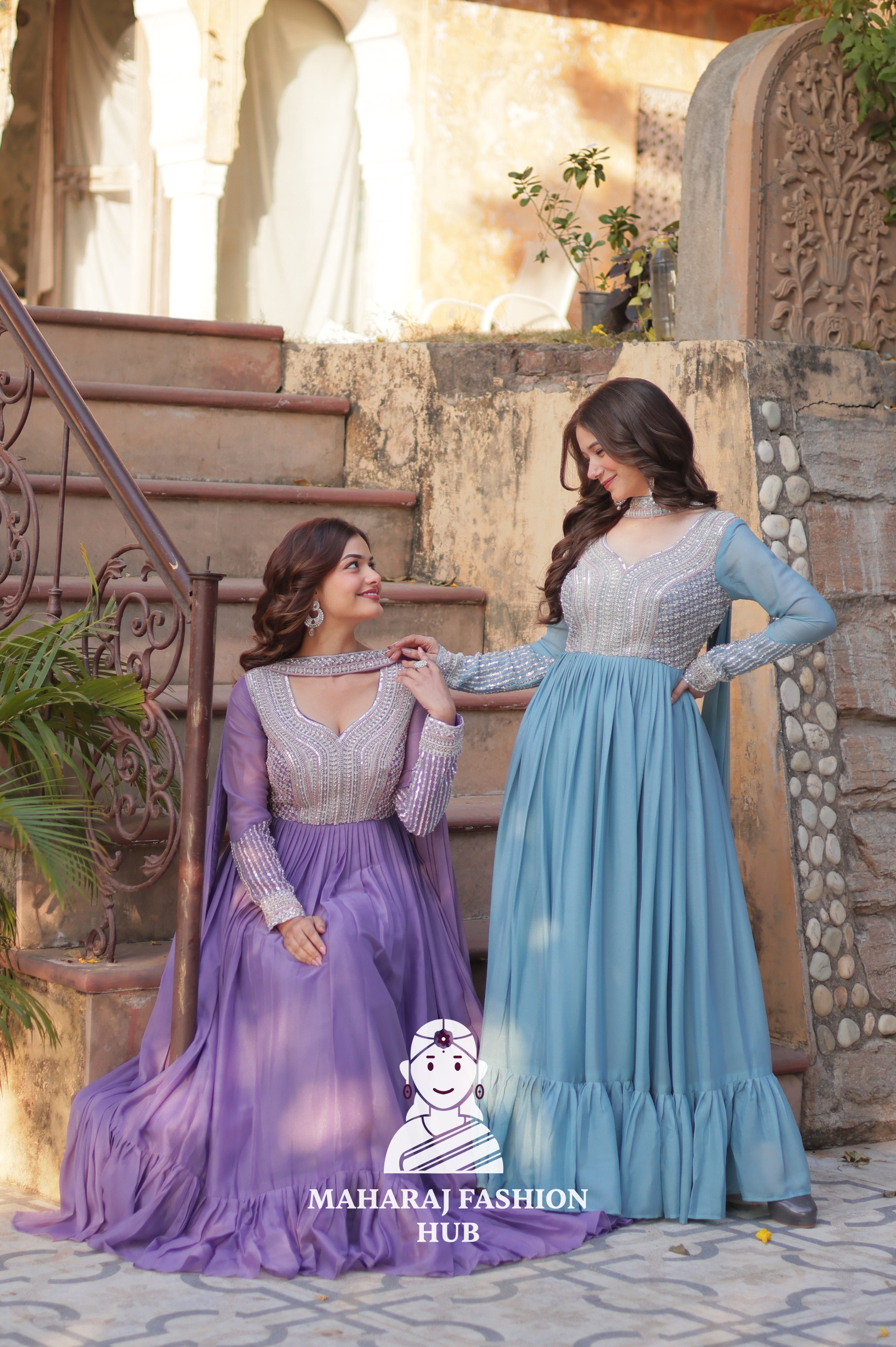💃 Luxury Gown Set with Full Sleeves & Matching Embellished Dupatta - Combo Offer Gown
