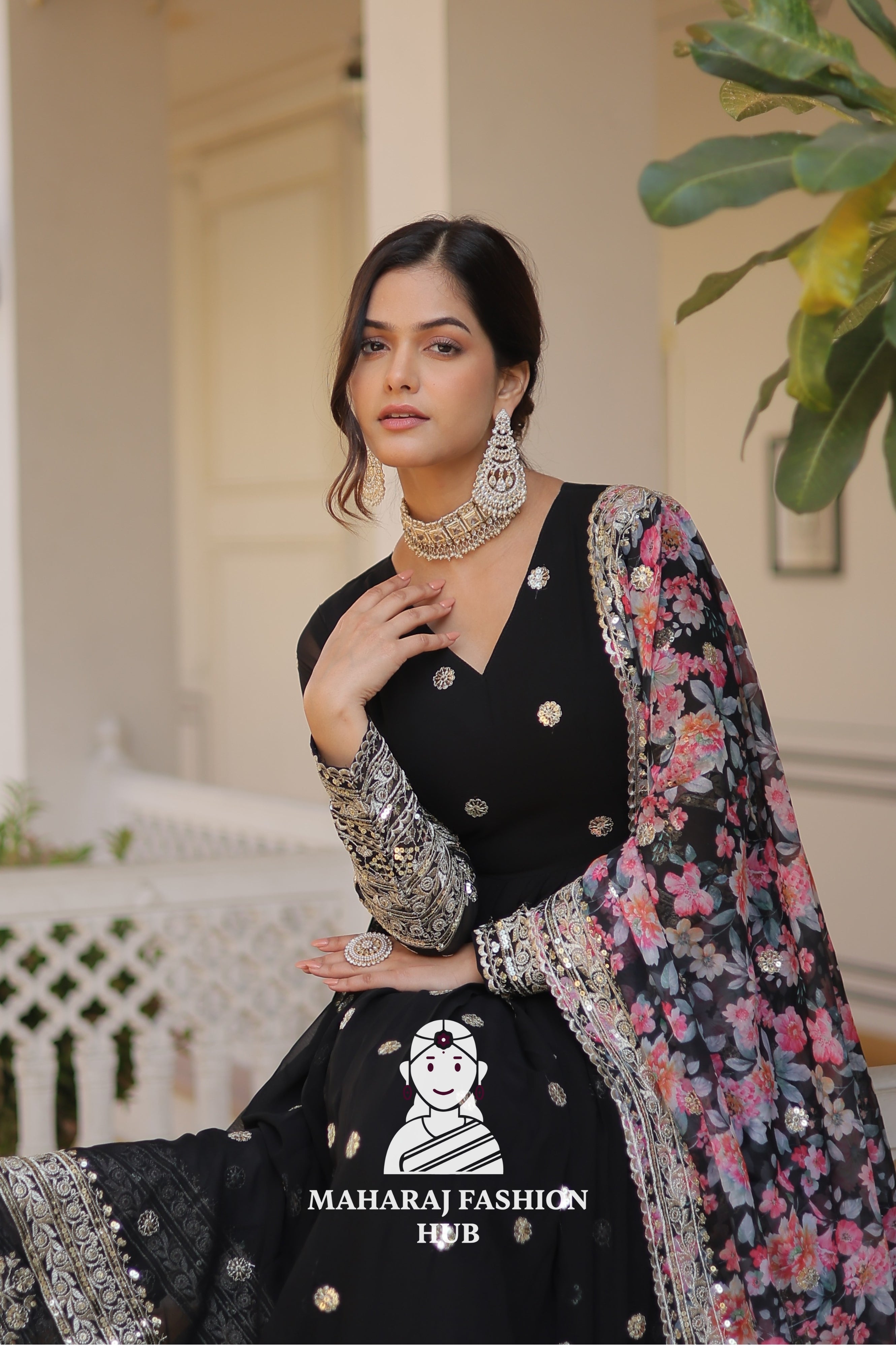 Partywear Faux Georgette Gown with Tabby Silk Cutwork Dupatta