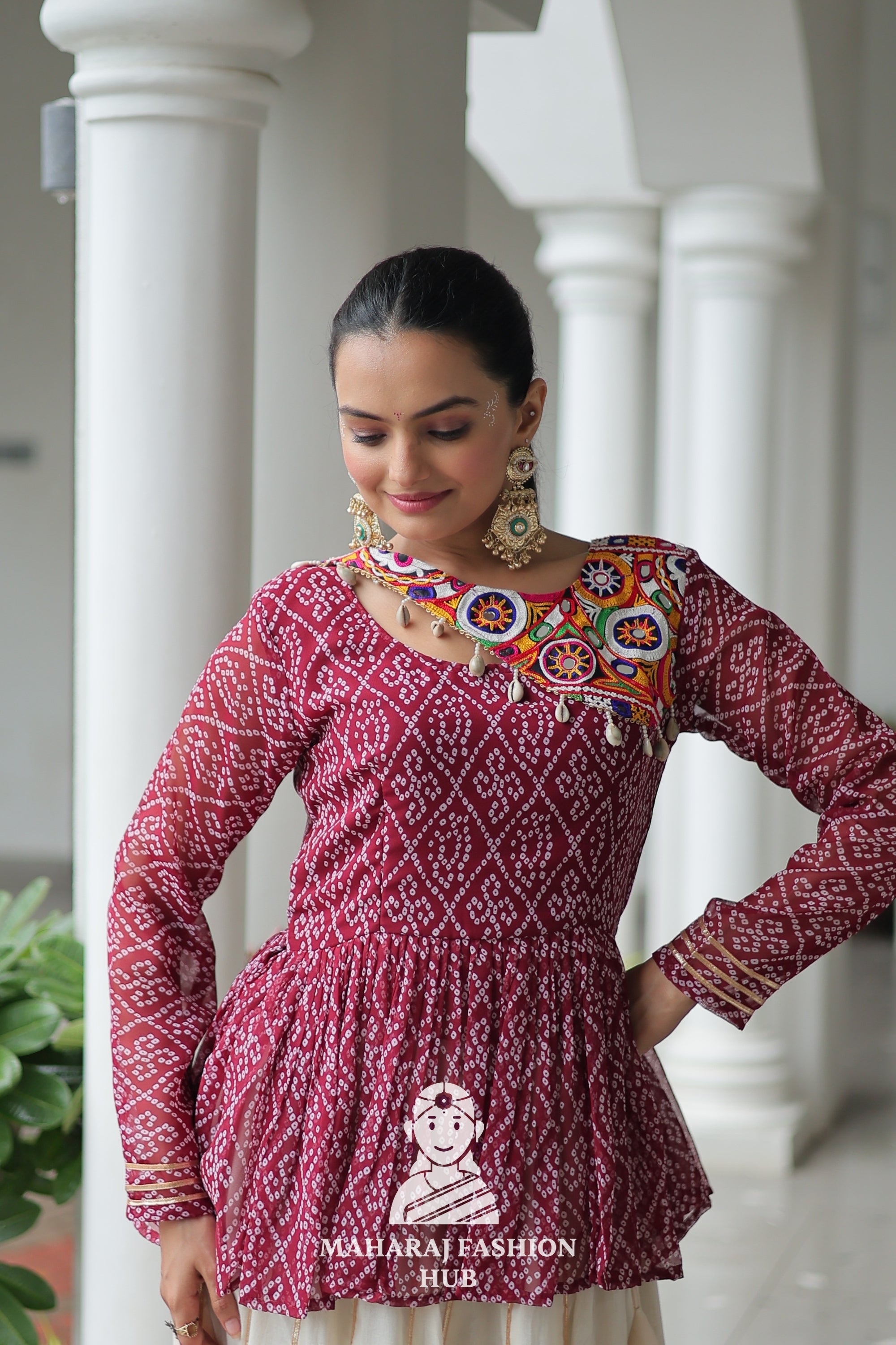 Navratri - Festive Lehenga Set – Bandhani Print Kutchi Work Top with Gota Patti Skirt 👑🌺