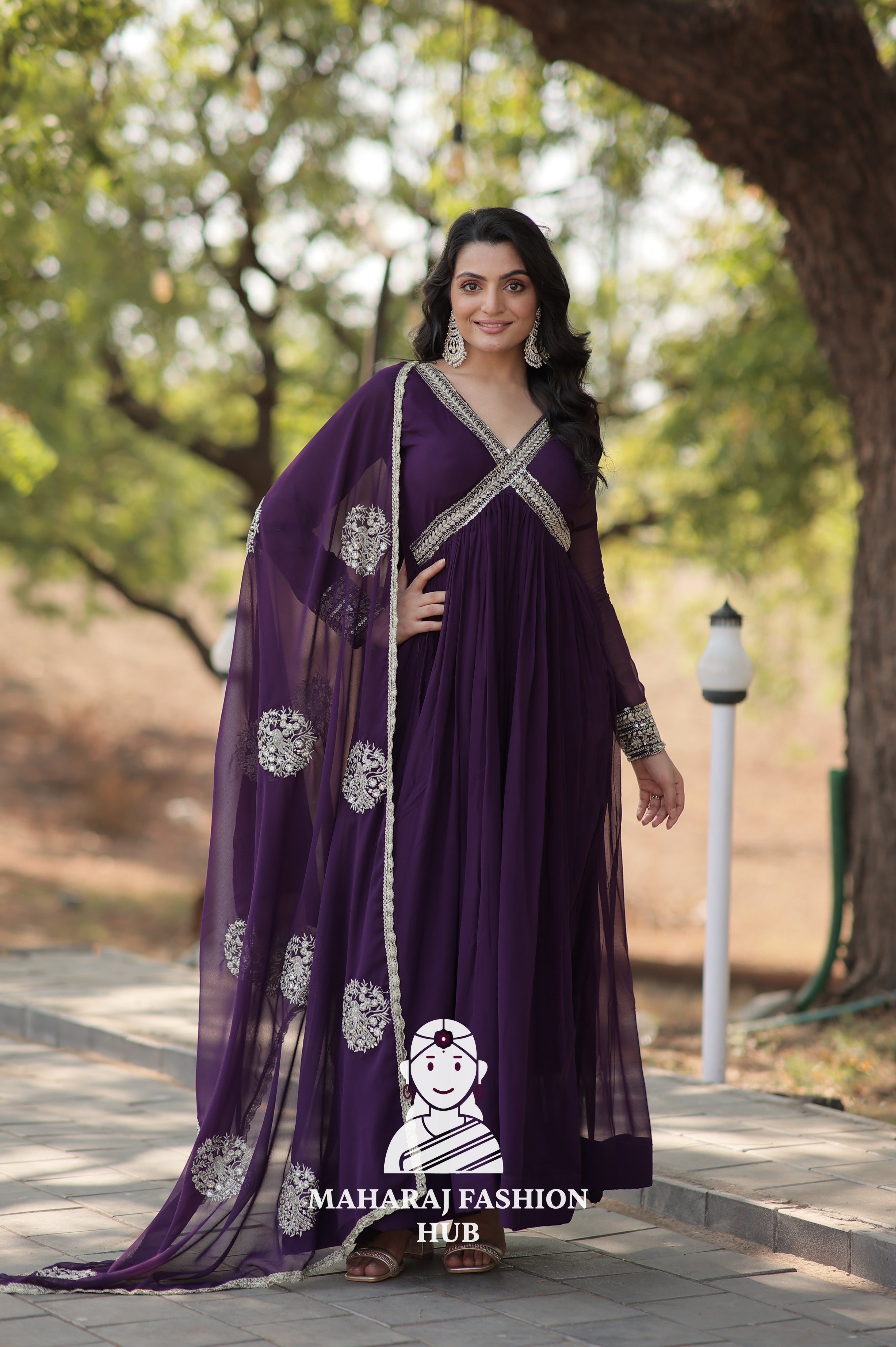 Stunning Fabric Craft with Sequins Embroidered Dupatta - Special Designer Gown