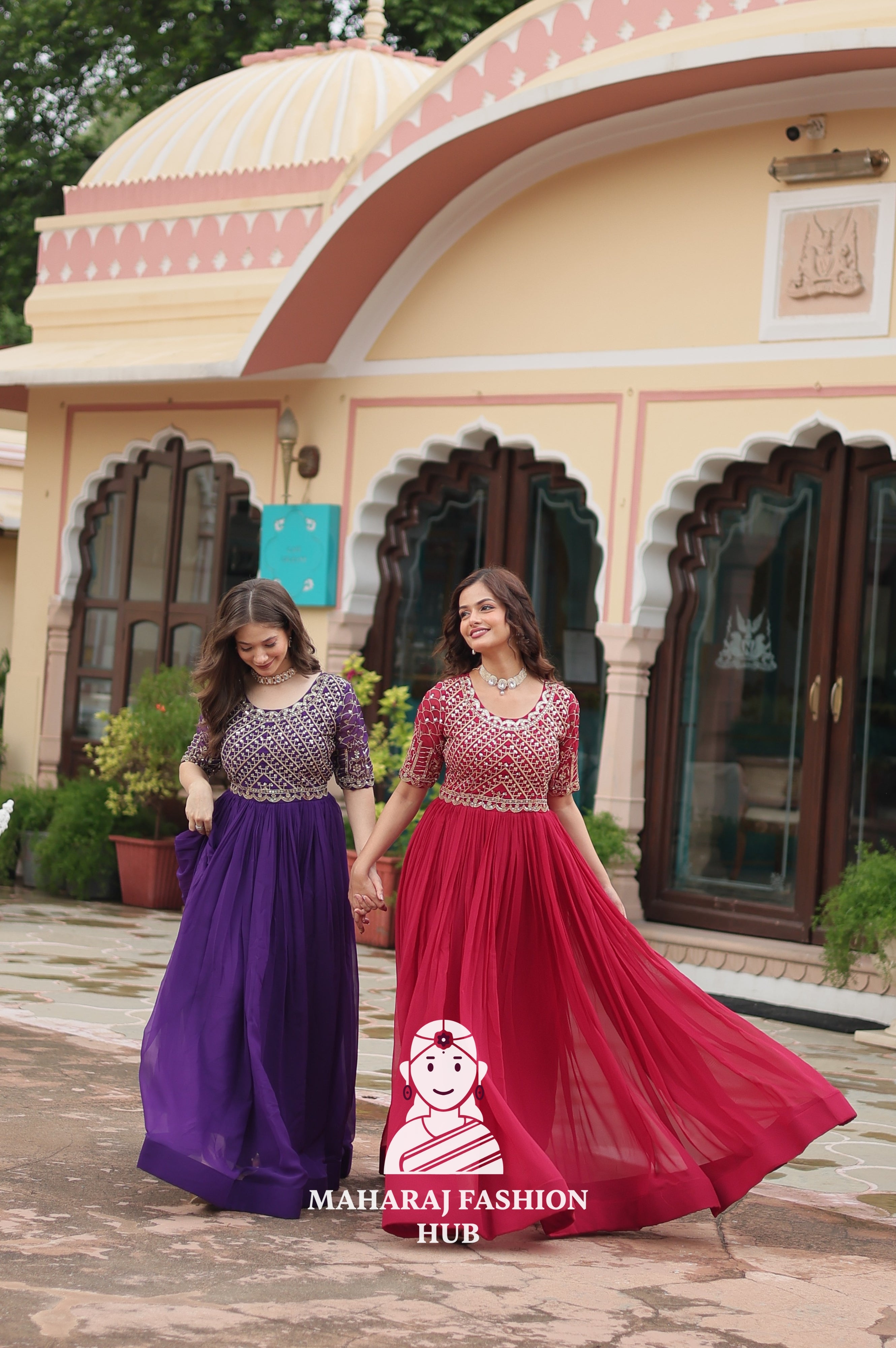 Stunning Embroidered Fabric Gown with Classic Round Neck - Combo Offer Gown