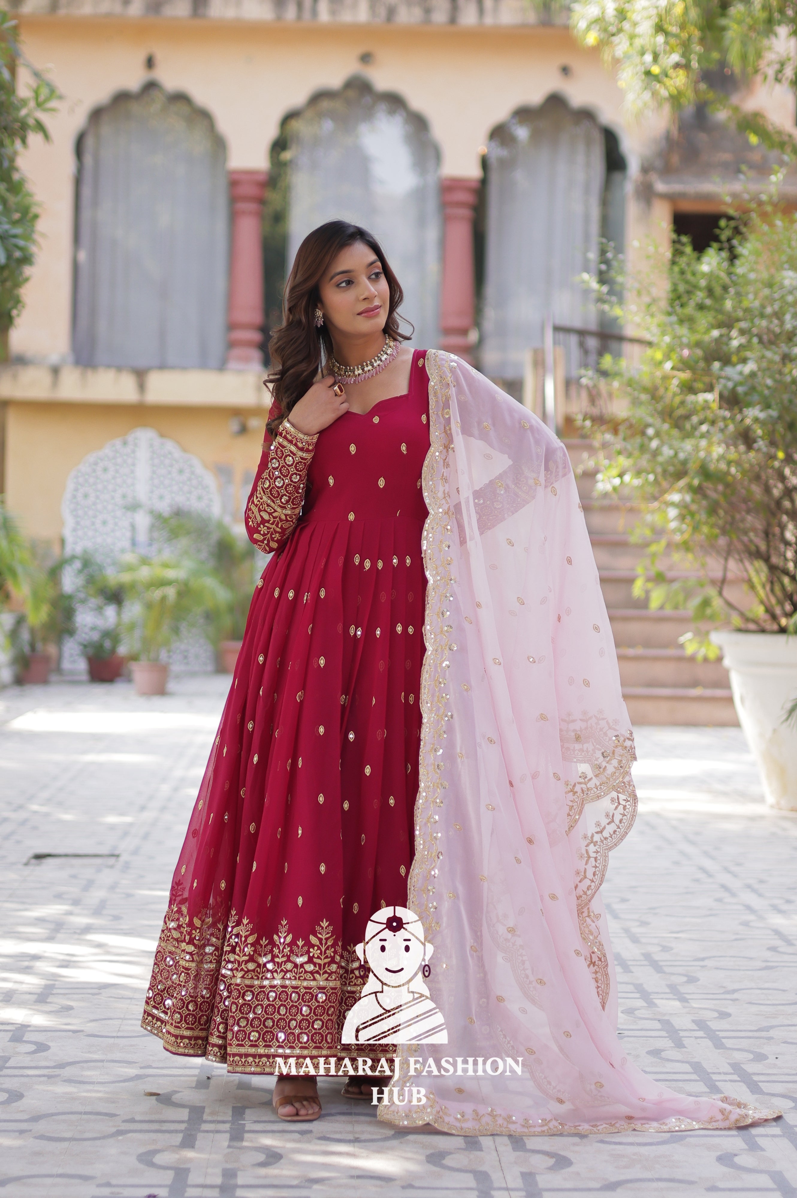 🧵 Zari Sequins Faux Blooming Gown with Designer Dupatta - Special Designer Gown