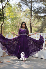 Stunning Beads Embroidered Gown in Faux Blooming Fabric