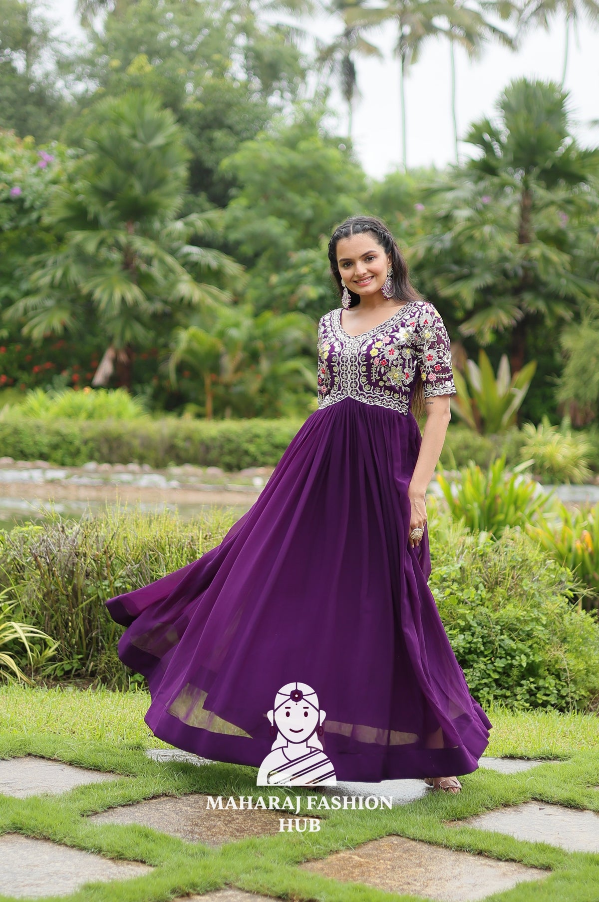 Designer Faux Blooming Gown Crafted for Festive Moments
