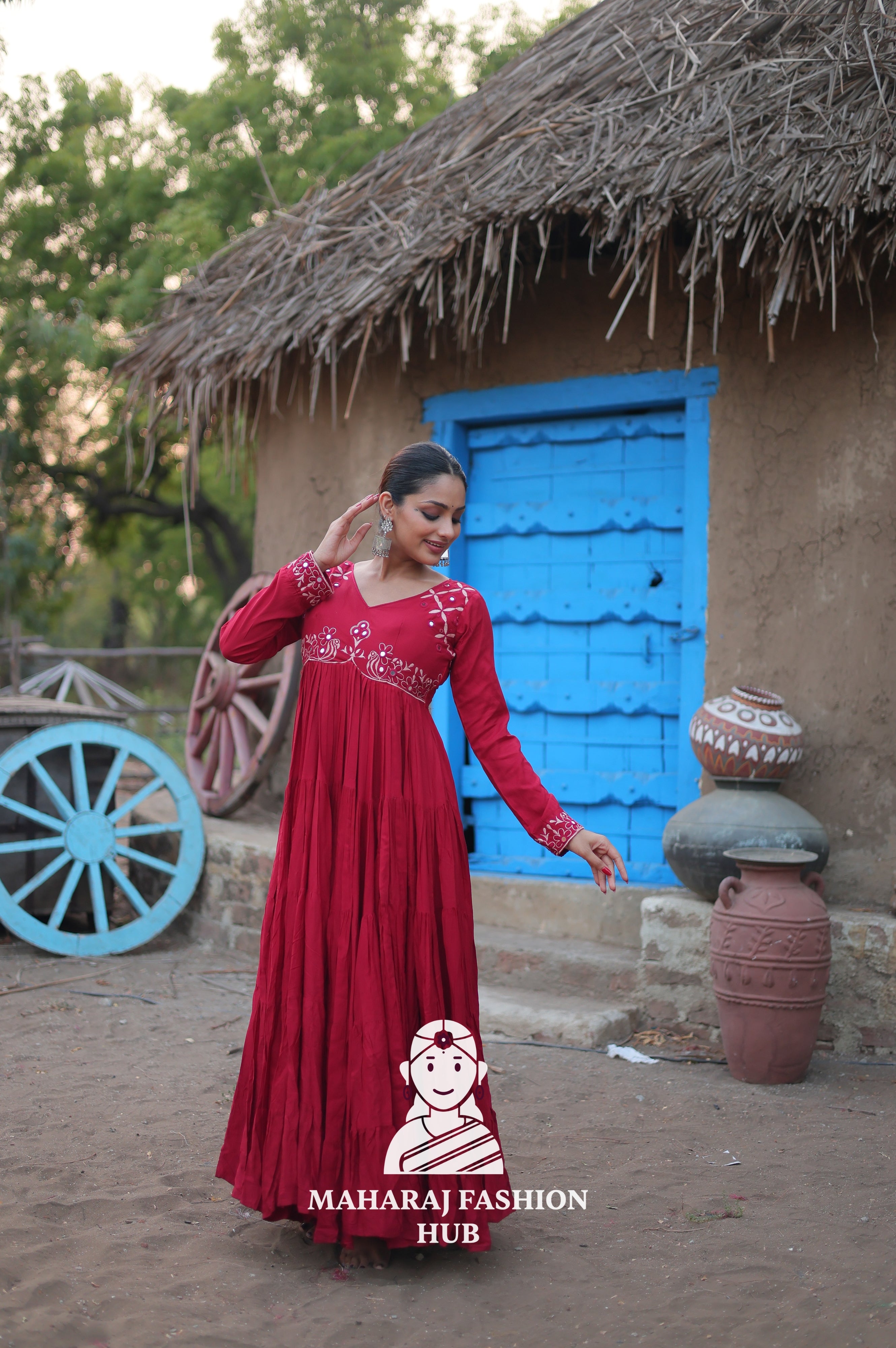 Stunning Reyon Fabric Gown with Luxurious 15 Meter Flair