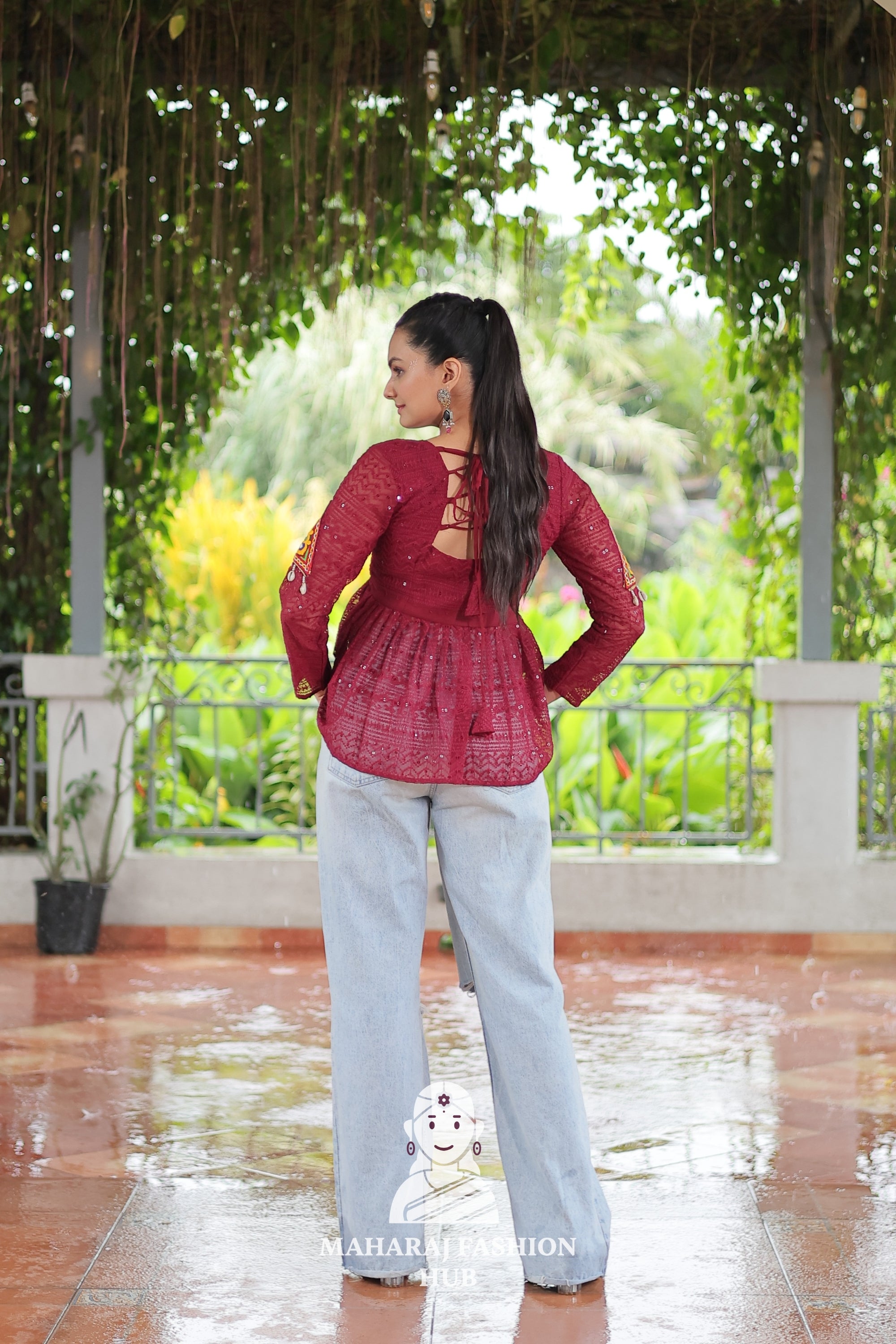 Festive Georgette Schiffli Kutchi Work Peplum Top for Navratri ✨👗
