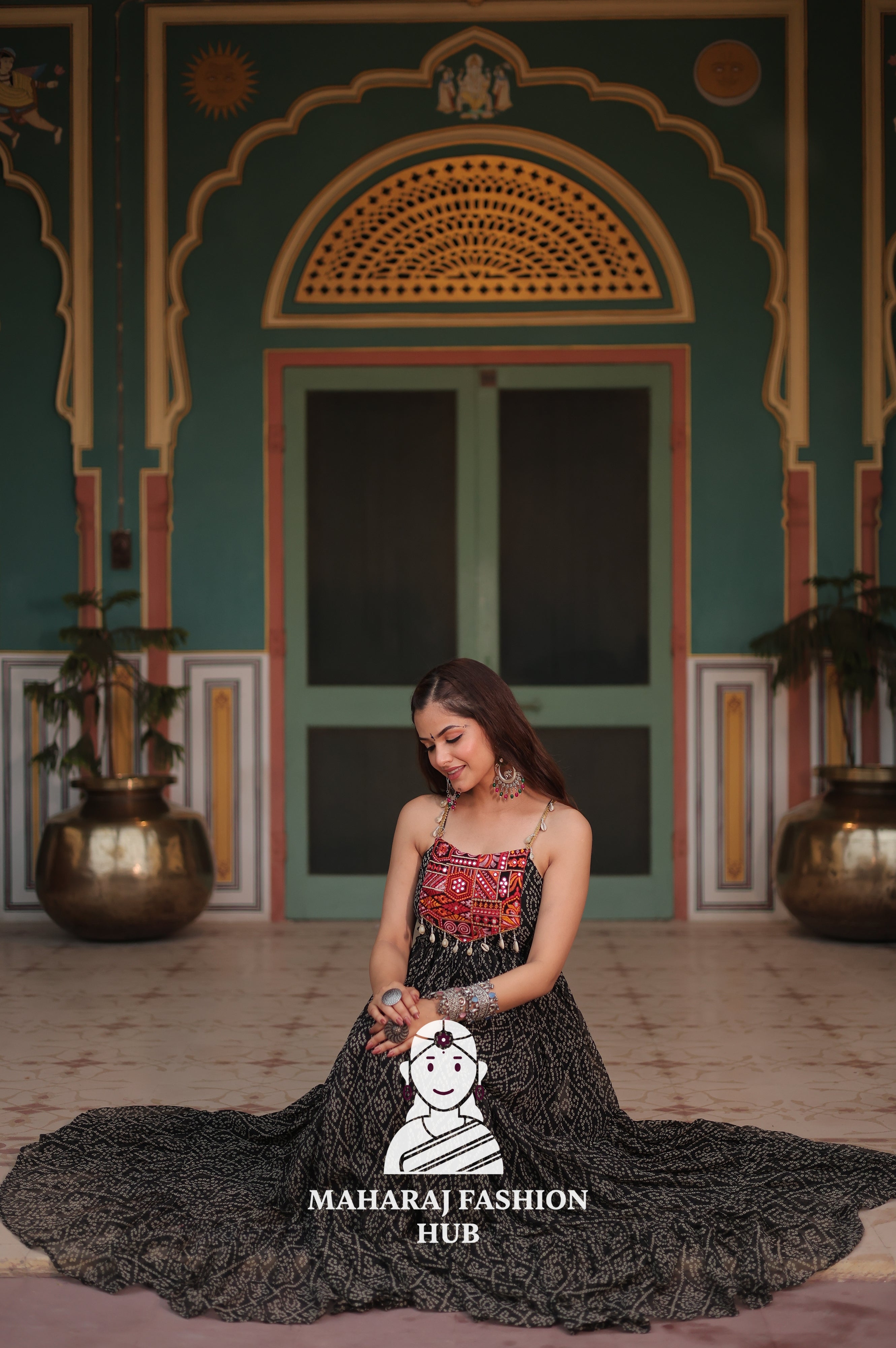 Bandhani Print Faux Georgette Ensemble with Cotton Lining