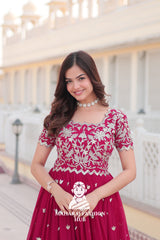 Canvas Patta Stitched Special Designer Gown with Embroidered Cut-Work Sleeves