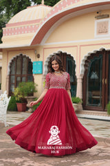 Half Sleeve Faux Blooming Gown with Rich Embroidery