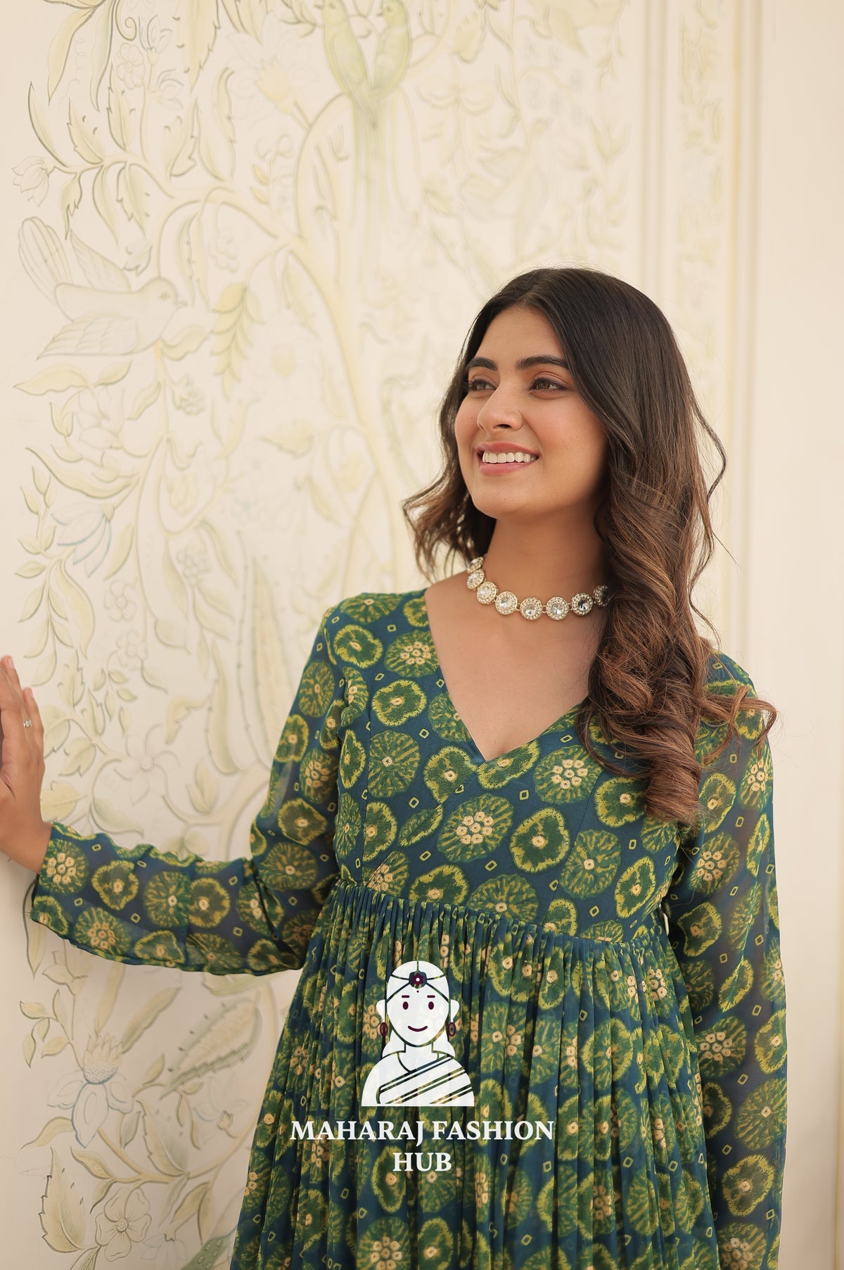 Foil Print Faux Georgette Elegance - Special Designer Gown