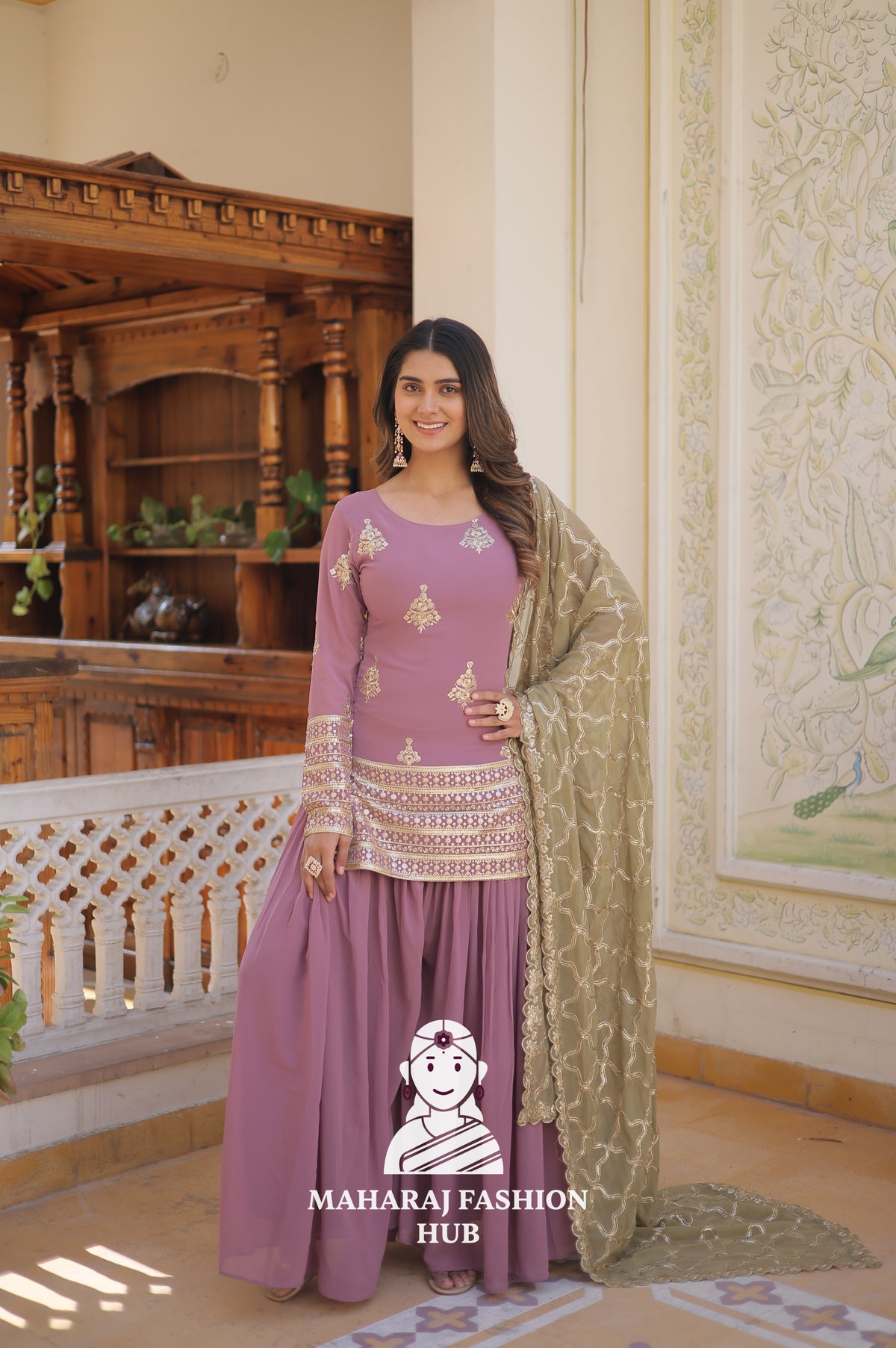 3-Piece : Sequins & Thread Work Faux Georgette Suit for Partywear Special Designer Gown