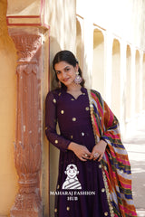Special Designer Gown Set in Faux Blooming with Embroidered Silk Dupatta