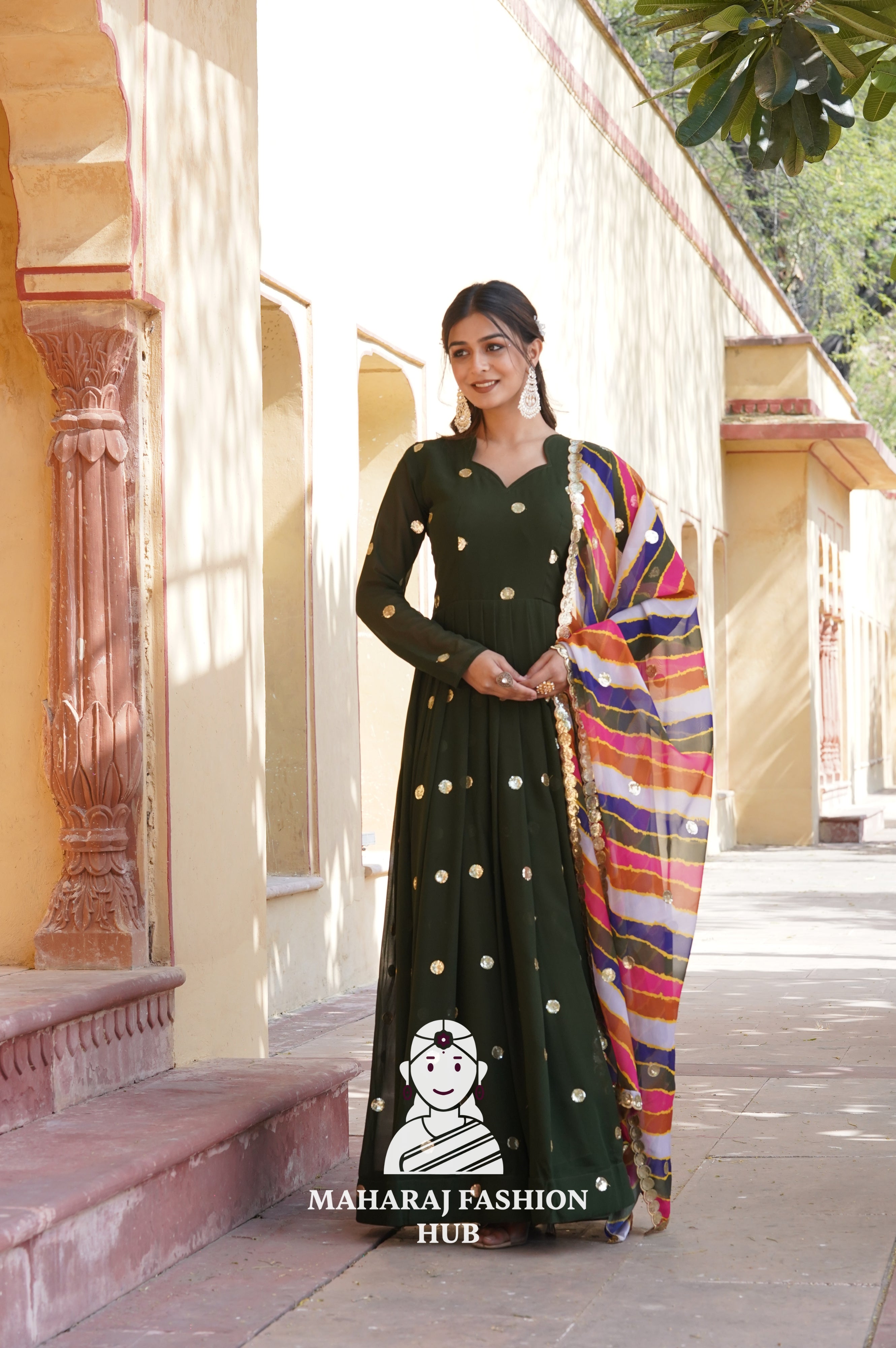 Elegant Faux Blooming Special Designer Gown with Contrast Silk Dupatta